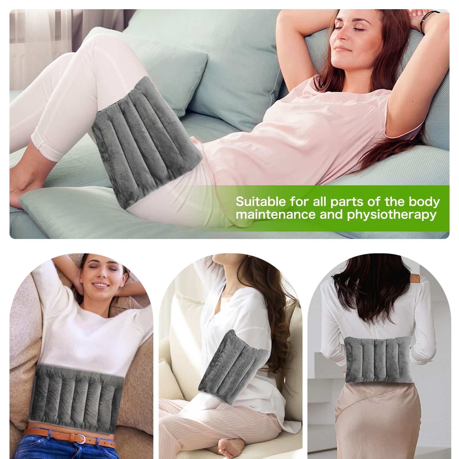 Saco semillas microondas,Cinturón para el cuidado de la cintura y más – Almohada caliente para calentar en microondas (semillas de lavanda y hierbas de spa 100% naturales) – Alivio del dolor gris