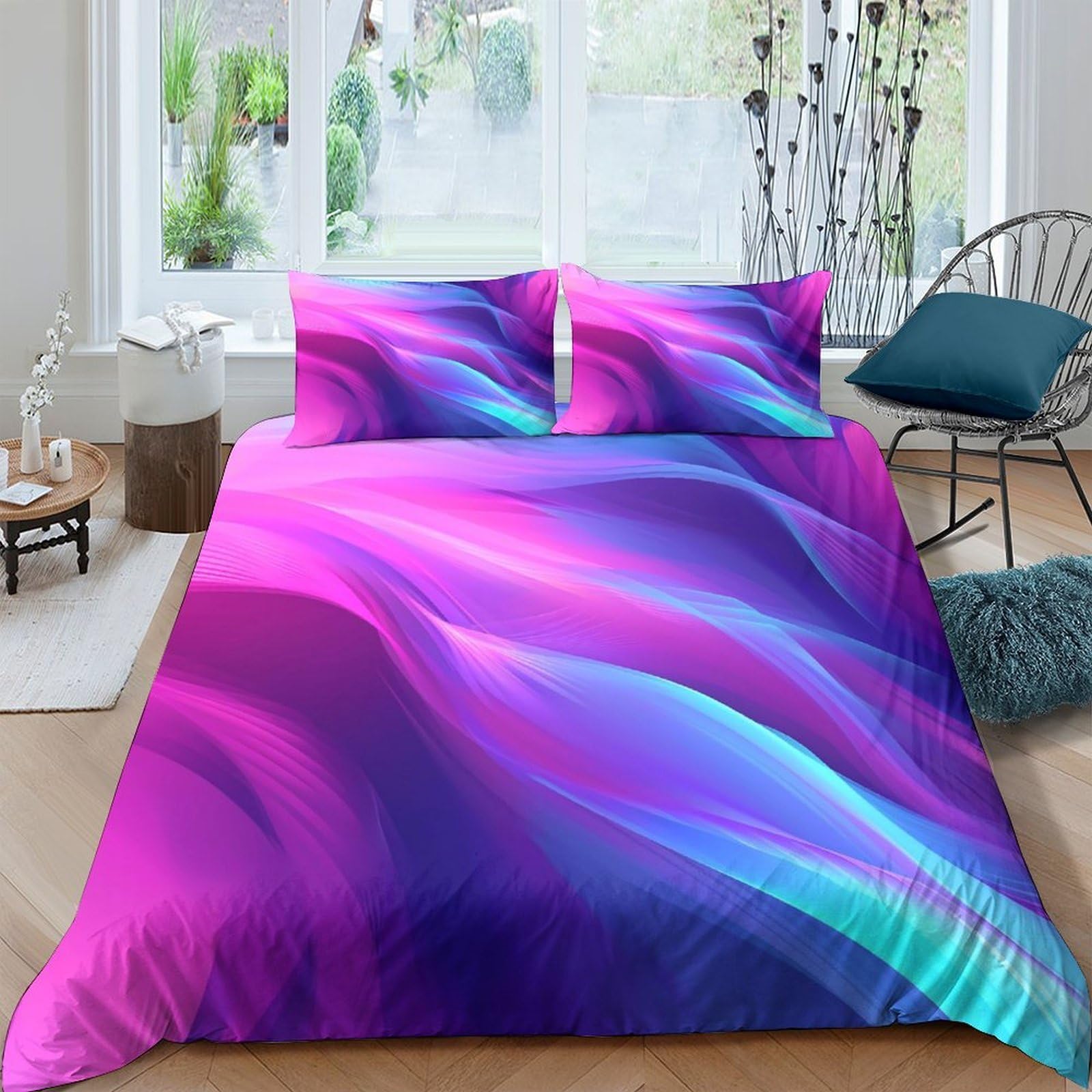 Ctjqhvkz Style-2 3D Printed Aurora Wave Fitted Sheet Microfiber Soft Purple Blue Gradient Dream Mattress Cover For Bedroom Dorm Decor Single（135X200cm）