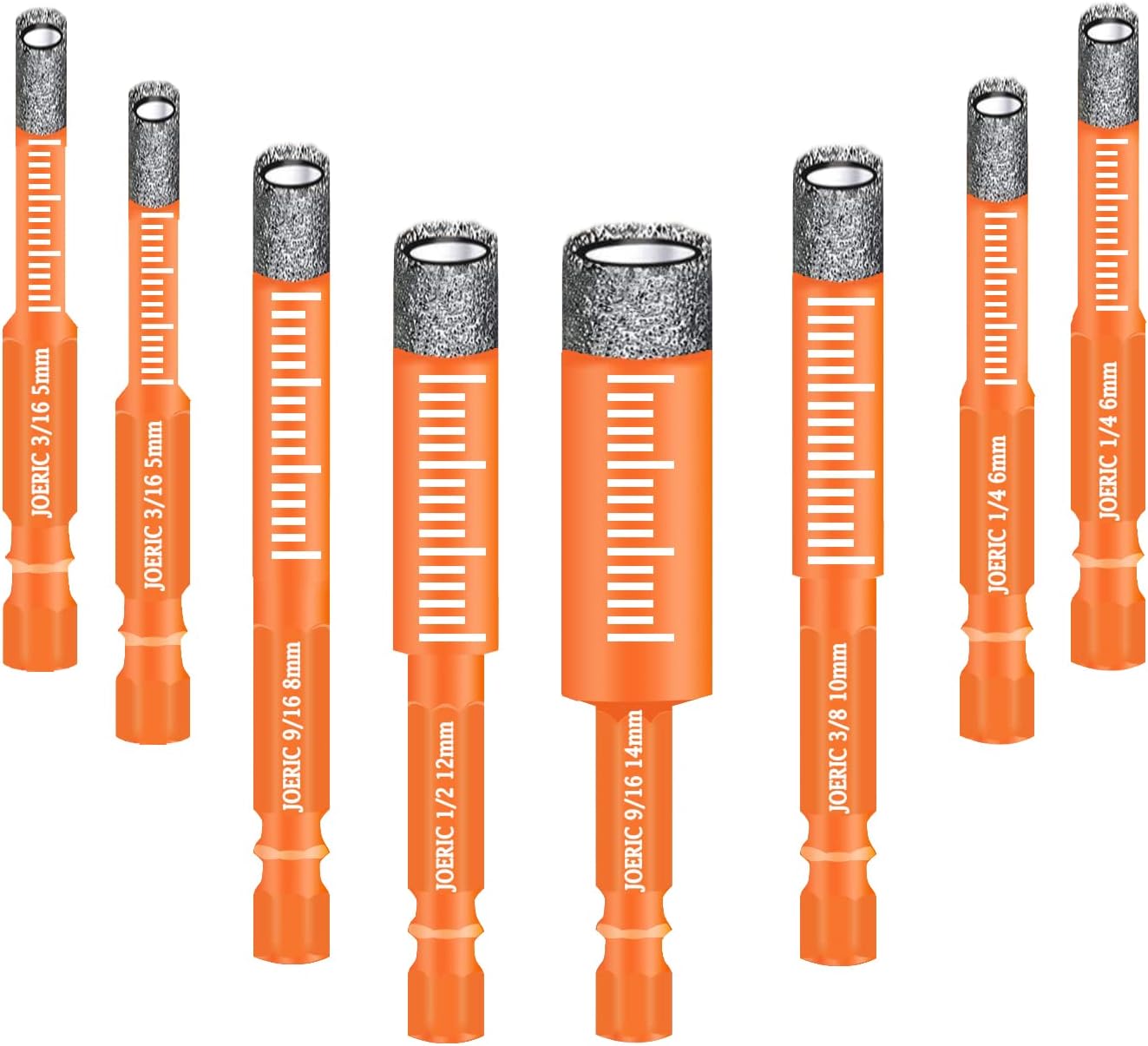 8 PCS Black Dry Diamond Drill Bits Set, Hex Shank Diamond Hole Saw Kit with Storage Bottle, for Granite Marble Tile Ceramic Stone Glass Hard Materials (Not for Wood) with Size 3/16'' to 9/16''