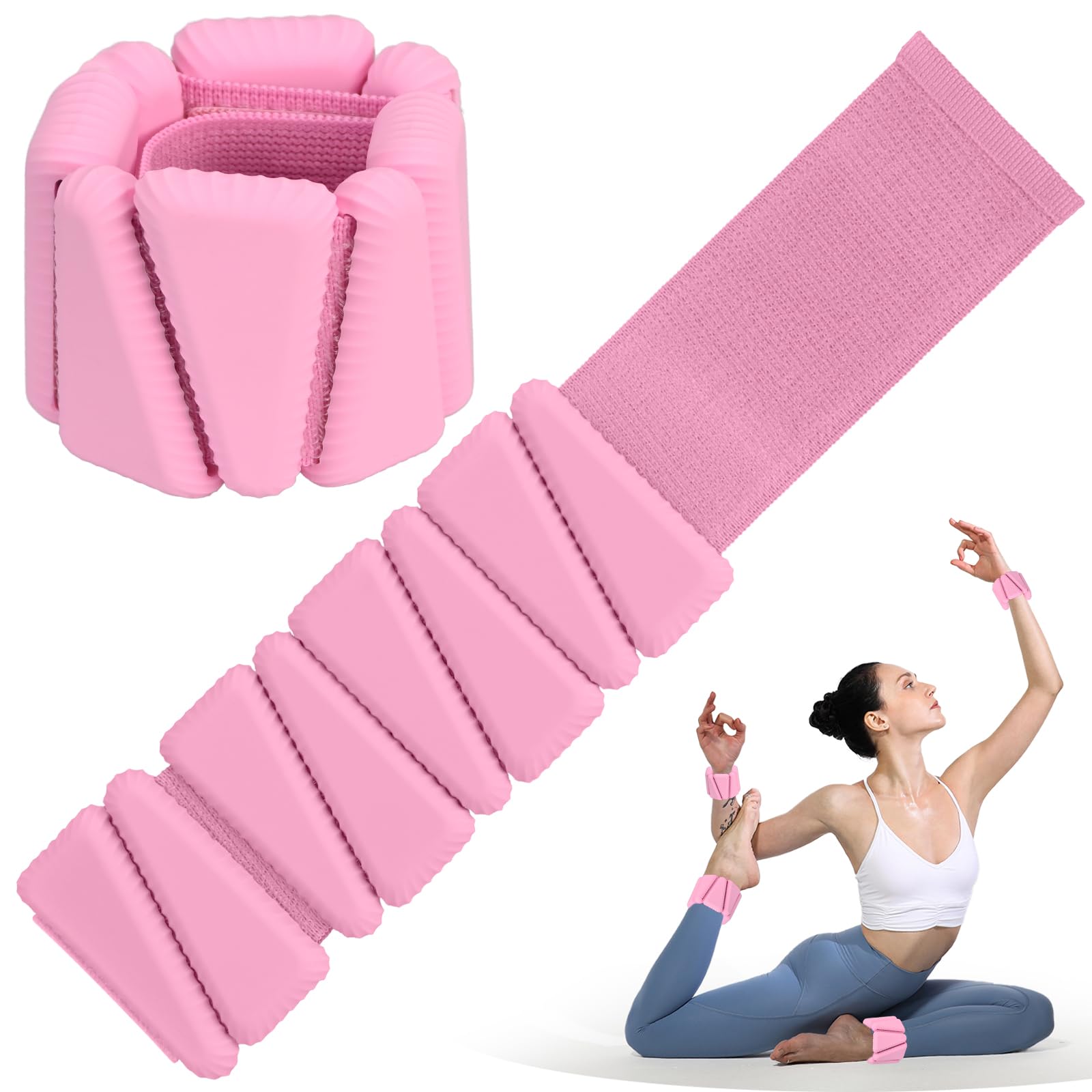 Adjustable Wrist Weights Set of 2 (0.5KG Each,1kg Total) Pilates Wrist and Ankle Weights for Women,Suitable for Walking, Yoga, Dance, Exercise, Pilates (Pink, 1kg(0.5KG Each))