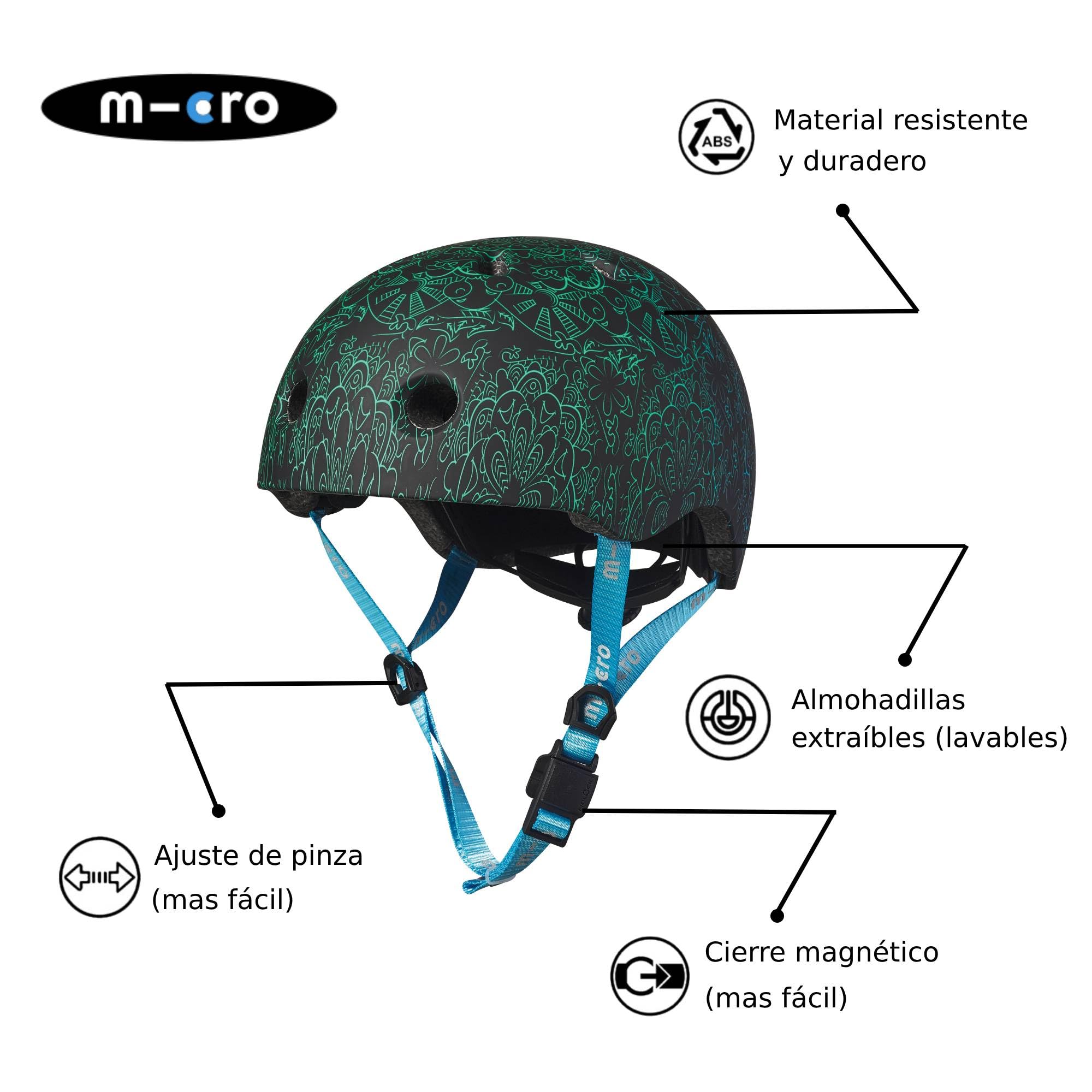 Micro® | Casco Infantil para Patinete o Bicicleta | Luz Trasera de Seguridad 3 Posiciones | Ultraligero 250 Gramos | Cierre Magnético | Niños y Niñas