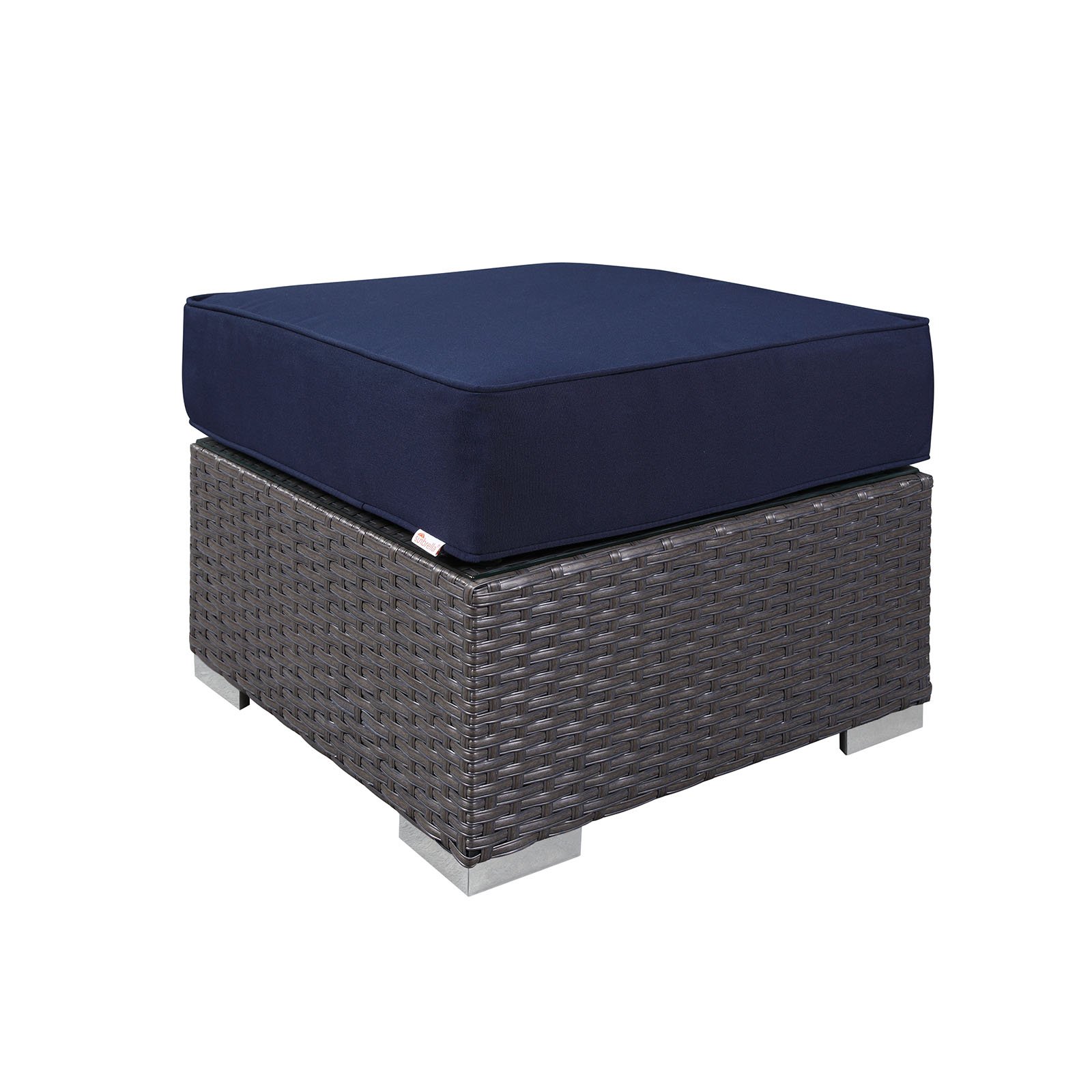 Modway Sojourn Wicker Rattan Outdoor Patio Sunbrella Fabric Ottoman in Canvas Navy