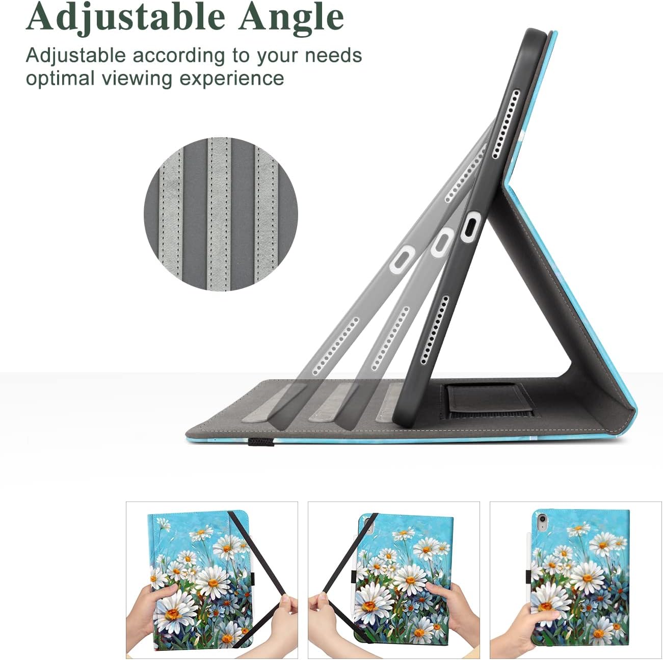Vimorco Case for iPad (A16) 11th Generation 2025, for iPad 11th/10th Generation Case, Faux Leather Protective Adjustable Cover, Auto Sleep/Wake, Card Pocket with Pencil Holder for iPad10th Gen, Daisy