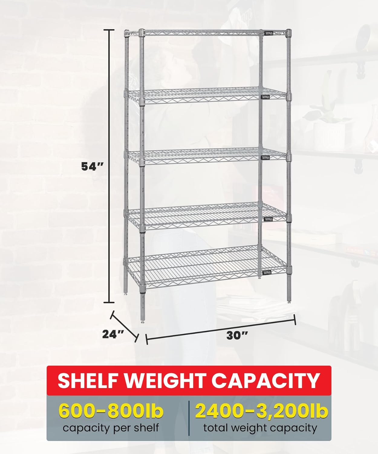 QUANTUM STORAGE SYSTEMS WR54-2430S-5 Starter Kit Wire Shelves Stainless Steel 5 Shelves 54" H x 30" W x 24" D