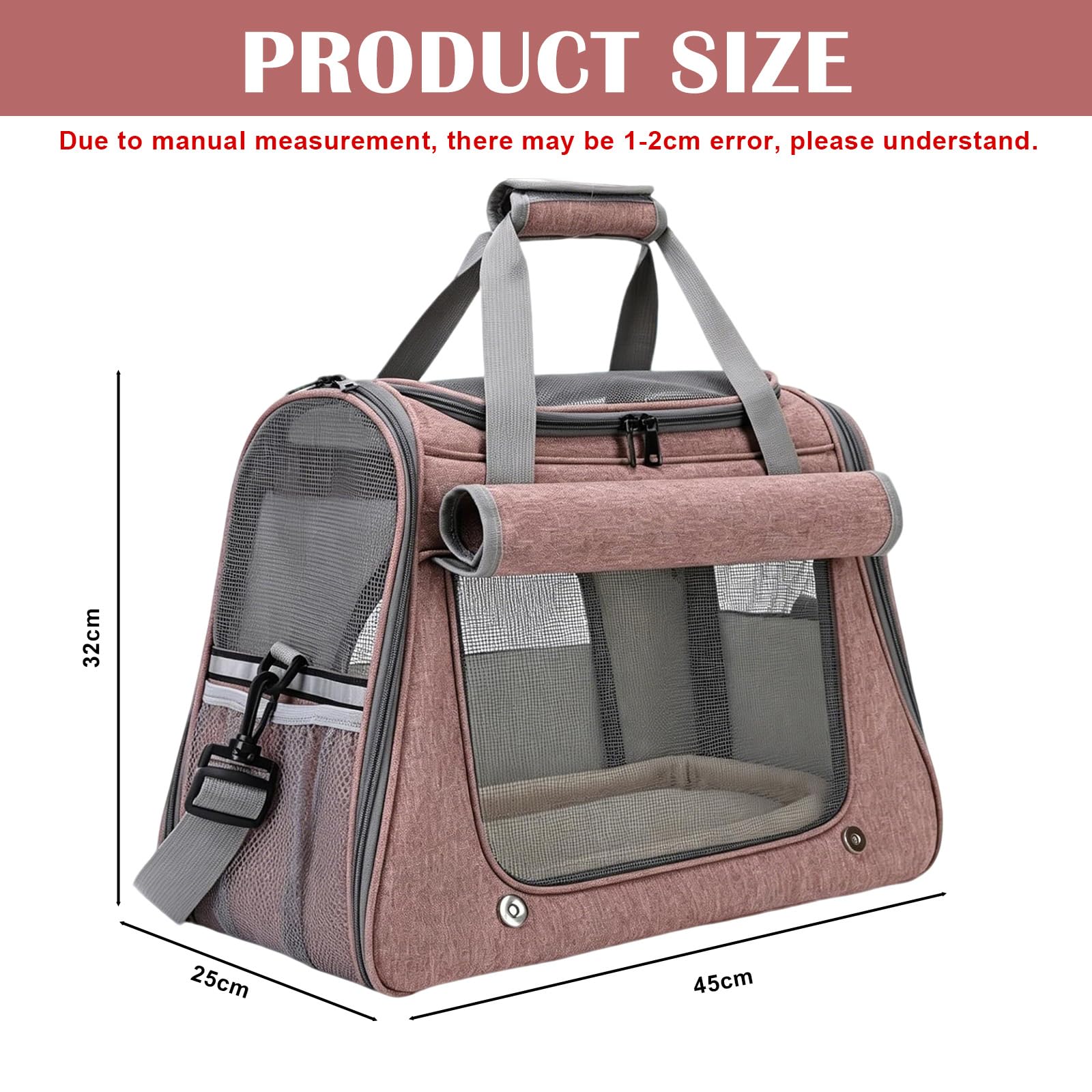 Torba transportowa dla kotów i małych psów, 45 x 25 x 34 cm Składana torba transportowa dla kota z paskiem na ramię i poduszką, torba transportowa dla kota i psa do 9kg, torba transportowa dla kota do