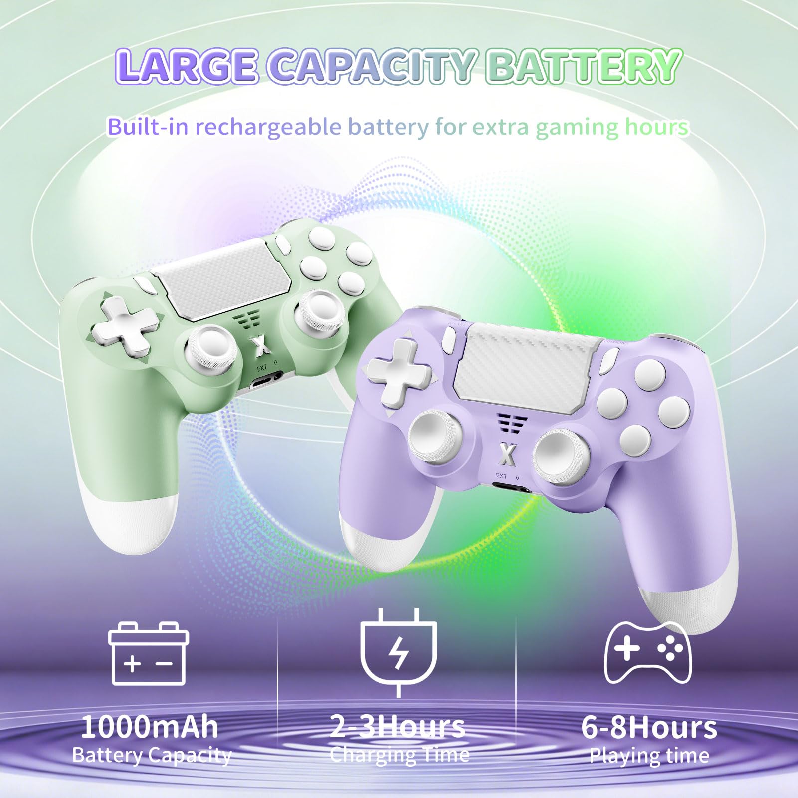 Wireless Controller for PS-4, Game Controller for PS-4/Slim/Pro/PC, Bluetooth Gamepad Joystick with Vibration Touch Panel, Upgraded Six-Axis Sensor, 3.5mm Audio Jack (Light Purple+Light Green) - 3