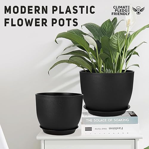 Miniatura 10 de Macetas de 12, 10, 9 pulgadas, juego de 3, macetas con agujeros de drenaje de malla múltiple, macetas grandes para plantas y flores de jardín de