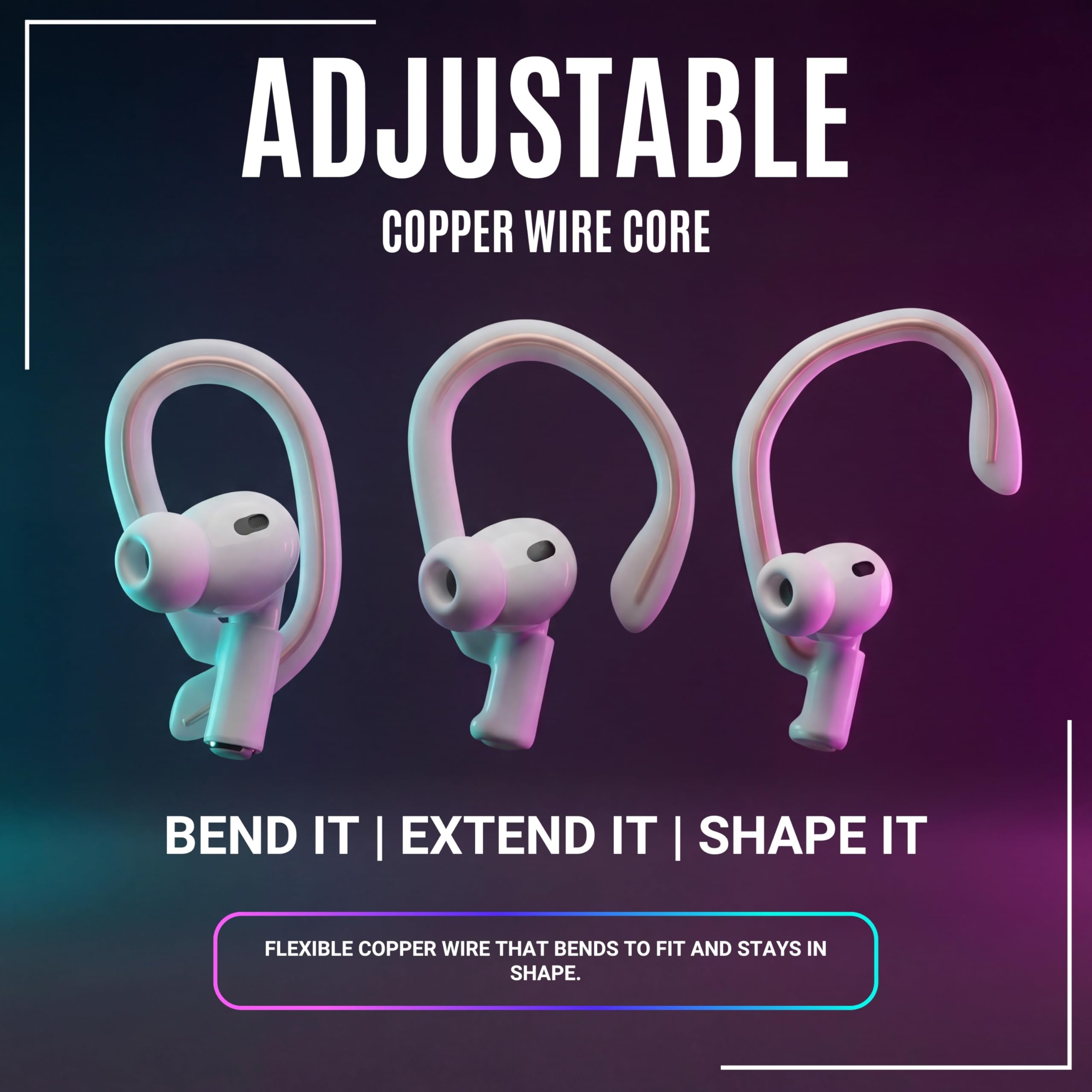 WC HookZ Pro 3 – Ganci auricolari regolabili compatibili con AirPods Pro 3 di Wicked Cushions | Nucleo malleabile per una vestibilità personalizzata, sicura e confortevole | White