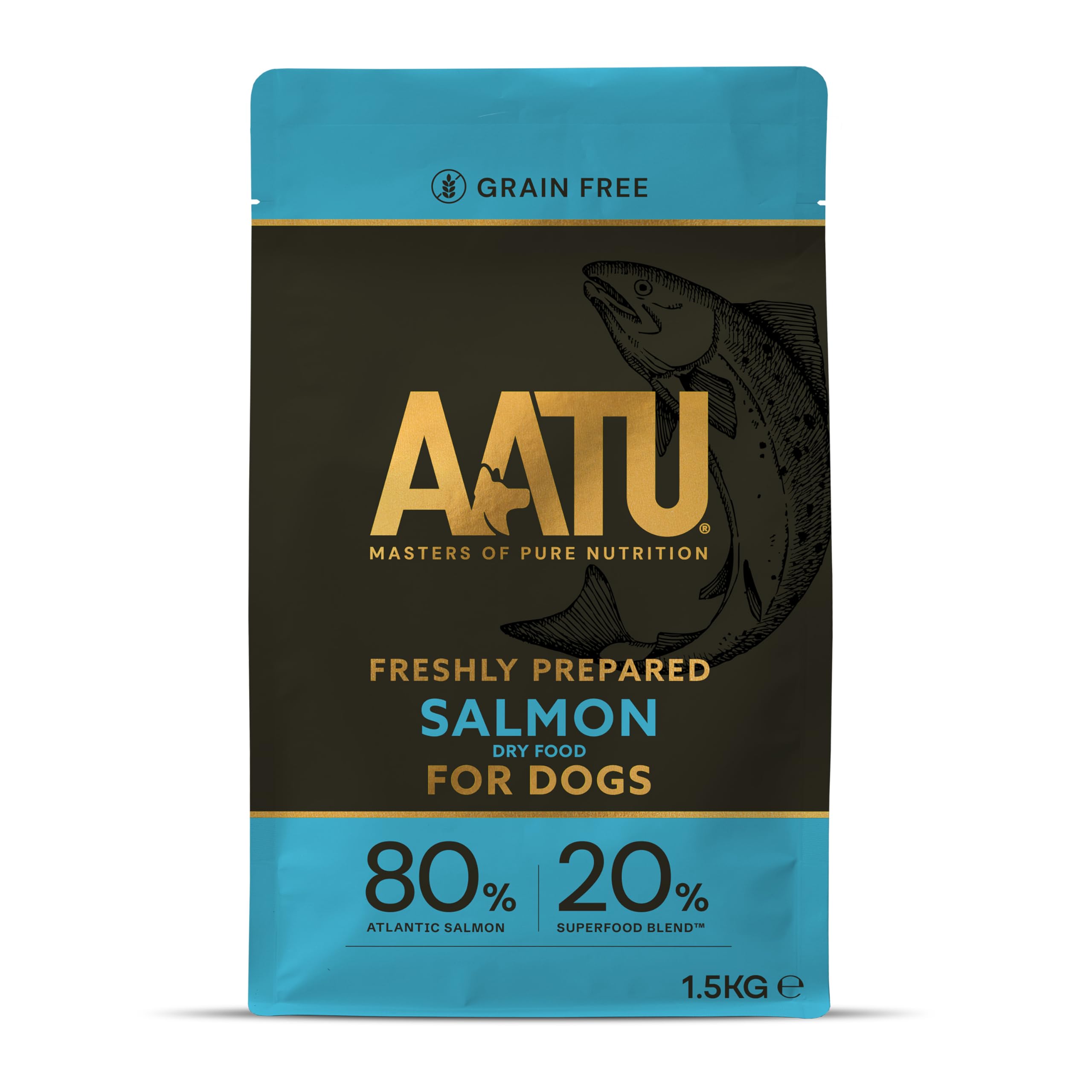 AATU 80/20 Complete Dry Dog Food, Salmon 1.5kg - Dry Food Alternative to Raw Feeding, High Protein. No Nasties, No Fillers. (Packaging may vary).