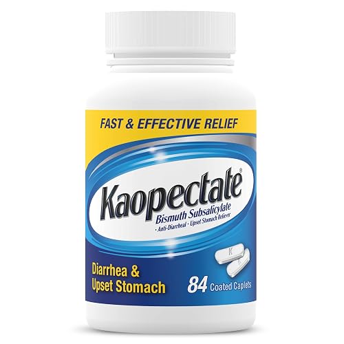 Kaopectate Multi-Symptom Anti-Diarrheal & Upset Stomach Reliever, 84 Caplet | Anti Diarrhea Caplets with Bismuth Subsalicylate
