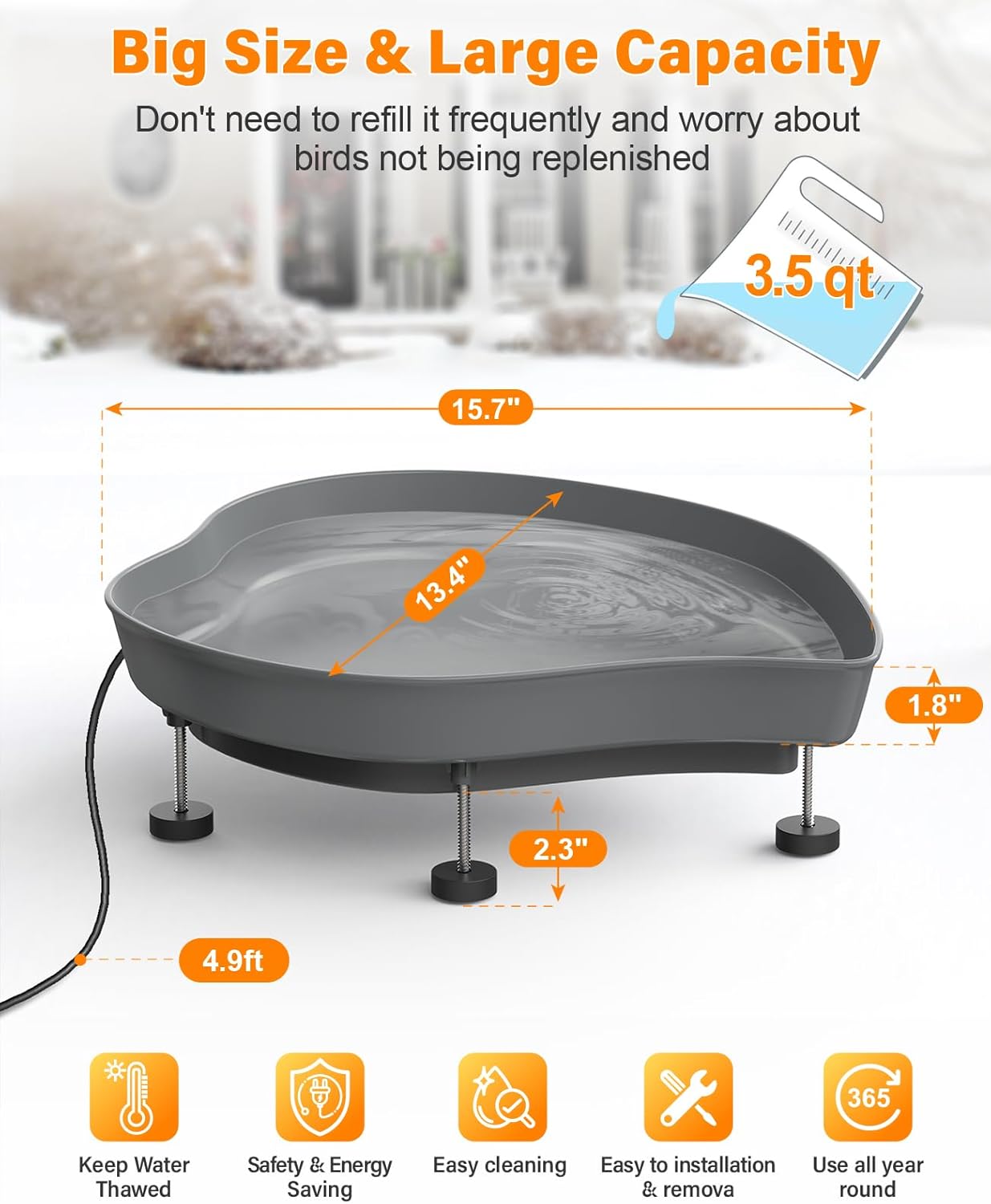 Heated Bird Bath for Outdoors for Winter - 60W Thermostatically Controlled Birdbath Heater for Winter with Large Capacity, All Seasons Available Bird Bath Heater for Outdoor in Winter Garden Yard