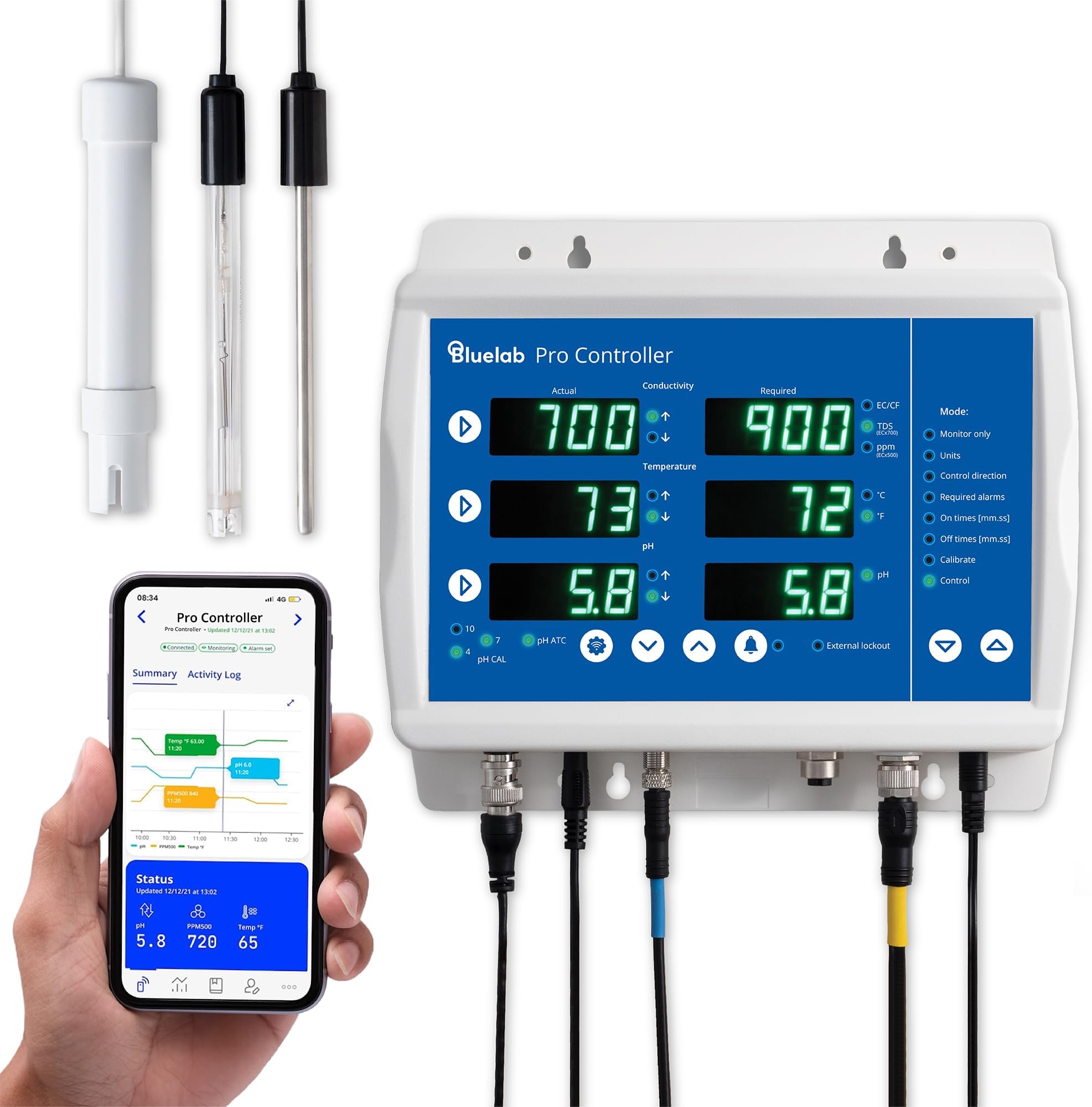 Bluelab Pro Controller Wi-Fi Fully Automated 24/7 Digital Monitor for Hydroponics Multi-Nutrient & pH Dosing with EC Temperature Probe and Edenic Remote Monitoring Essential for Agriculture