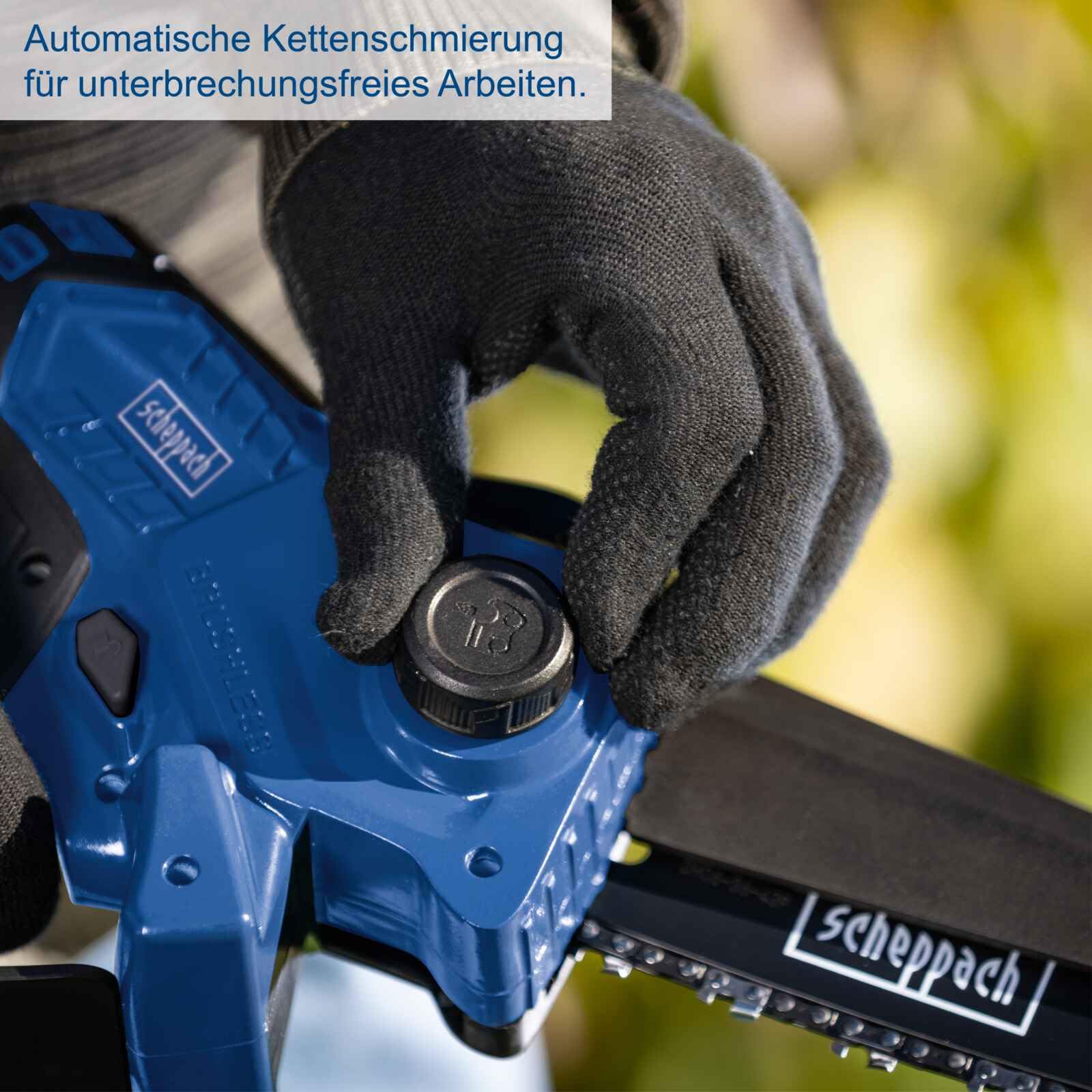 Scheppach Akku Gehölzschneider BC-PS150-X | Schnittlänge 150mm | Schwertlänge 6" | Schnittgeschwindigkeit 6,8 m/s | Autom. Kettenspannung | 20V-IXES-Serie | 10 Jahre Garantie | Ohne Akku & Ladegerät