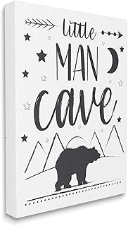 Stupell Industries Little Man Cave Phrase Black Bear Starry Night, Designed by AE Design Canvas Wall Art, 16 x 20, White