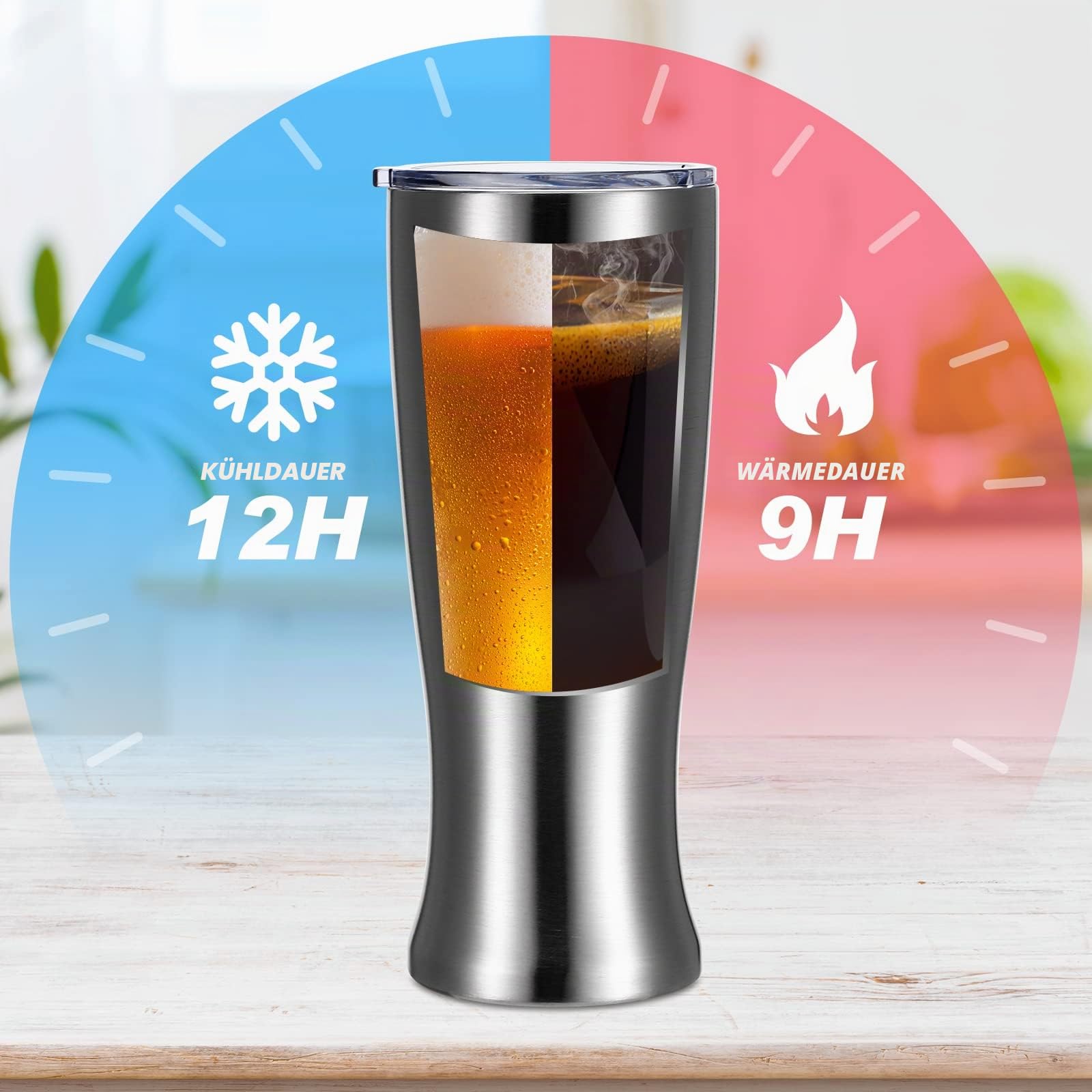 Geetery 4 Bierbecher aus Edelstahl für Herren, doppelwandig, 500 ml, isoliert, vakuumbeschichtet, Vatertagsgeschenk (Silber)