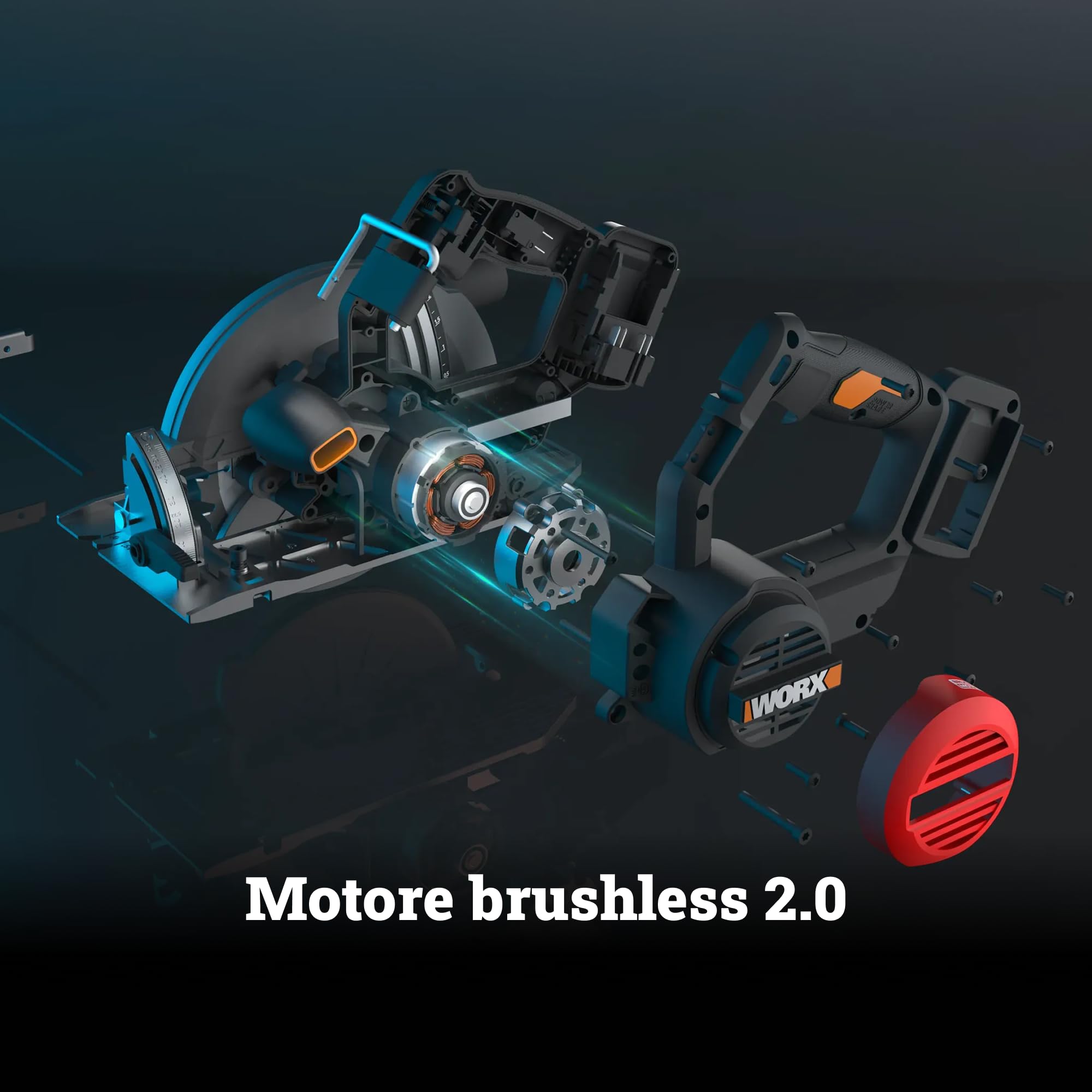 WORX WX533 Sega circolare a batteria 40 V, motore brushless, lama da 190 mm, taglio fino a 70 mm, 6.000 giri/min, freno elettrico, 2 batterie da 4,0 Ah e caricabatterie inclusi