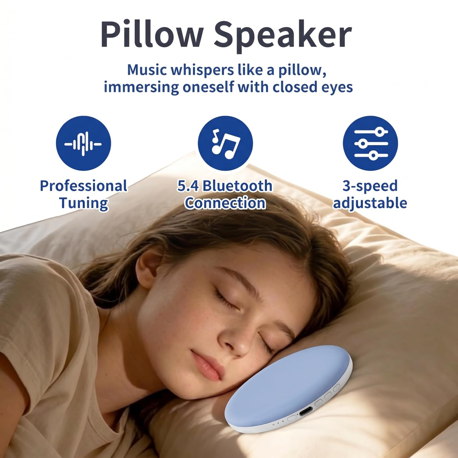 Altavoz Almohada Bluetooth Portátil Mini Altavoz para Dormir Bajo Almohada con Ruido Blanco Ultrafino Temporizador de Apagado Automático Ayuda silencioso para Dormitorio Hotel Camping Viajes — view 5