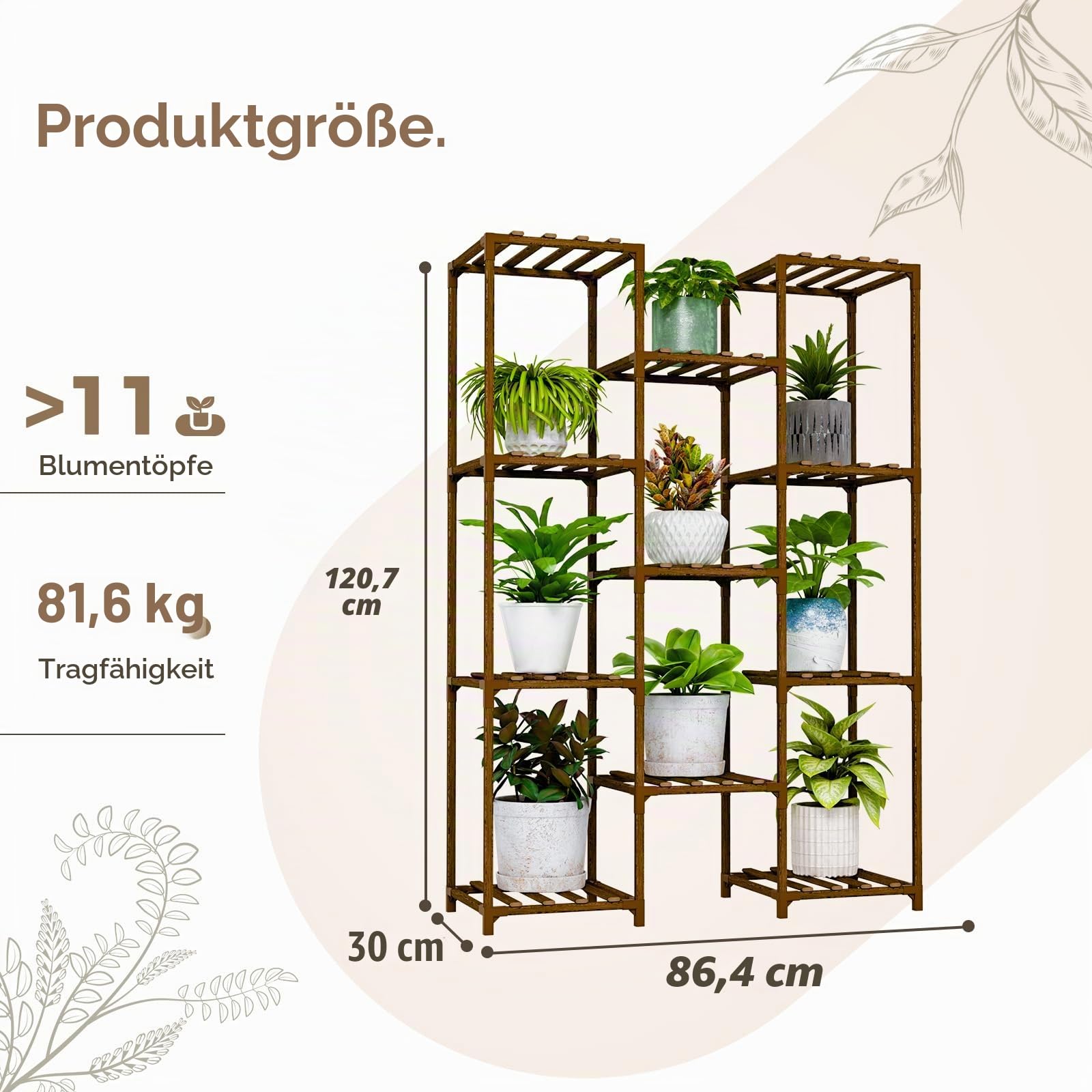 Bamworld Pflanzenständer Hoch Groß Pflanzenregale Halter Holz für Wohnzimmer Outdoor Pflanzenregal Indoor Mehrere Pflanzen Terrasse Balkon Garten
