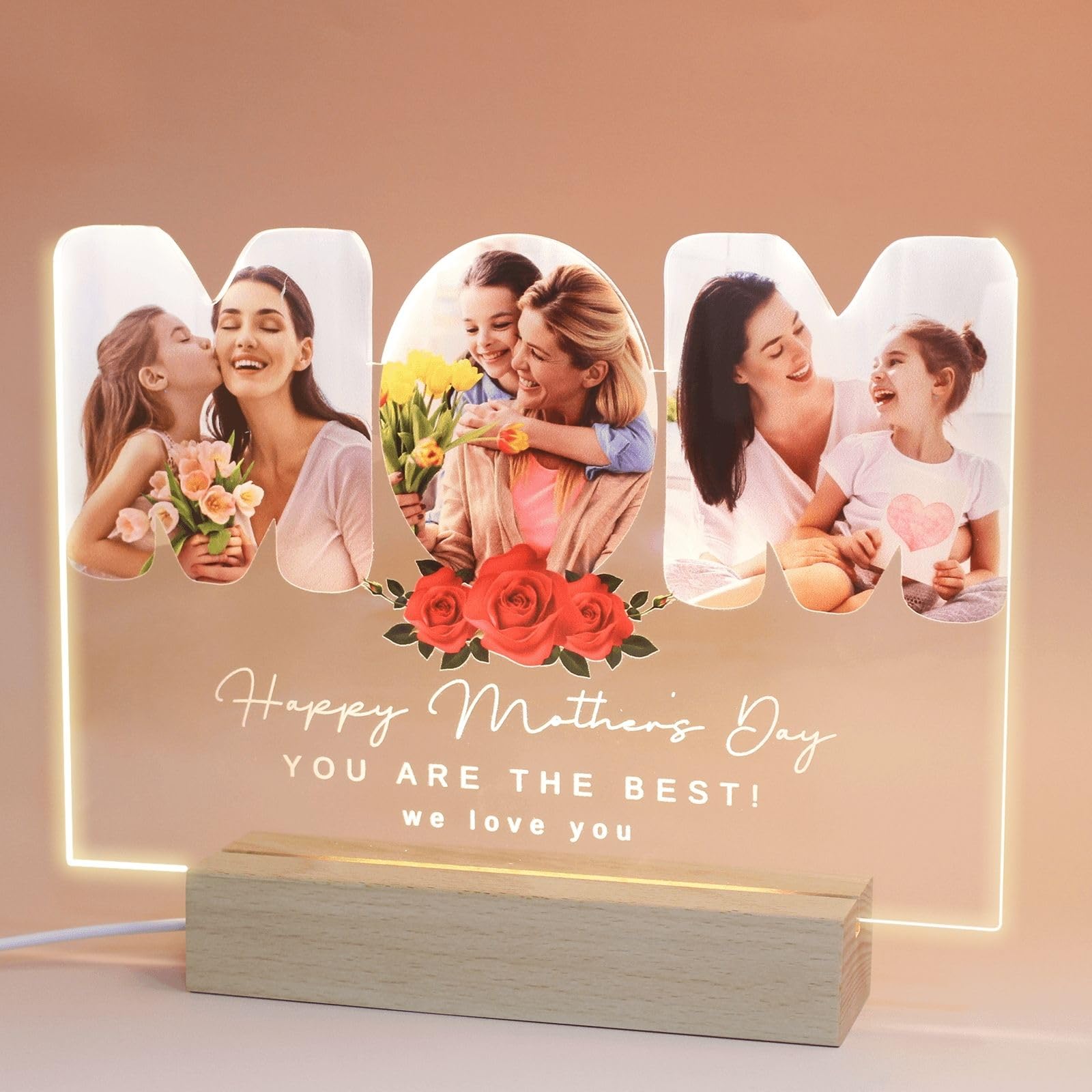 Uniqicon Grandma Birthday Gifts Personalized Acrylic Photo & Text Engraved Plaque Custom Memorial Gifts with Led Light Stand Mothers Day Gifts Decor for Home Office Desk — image 1