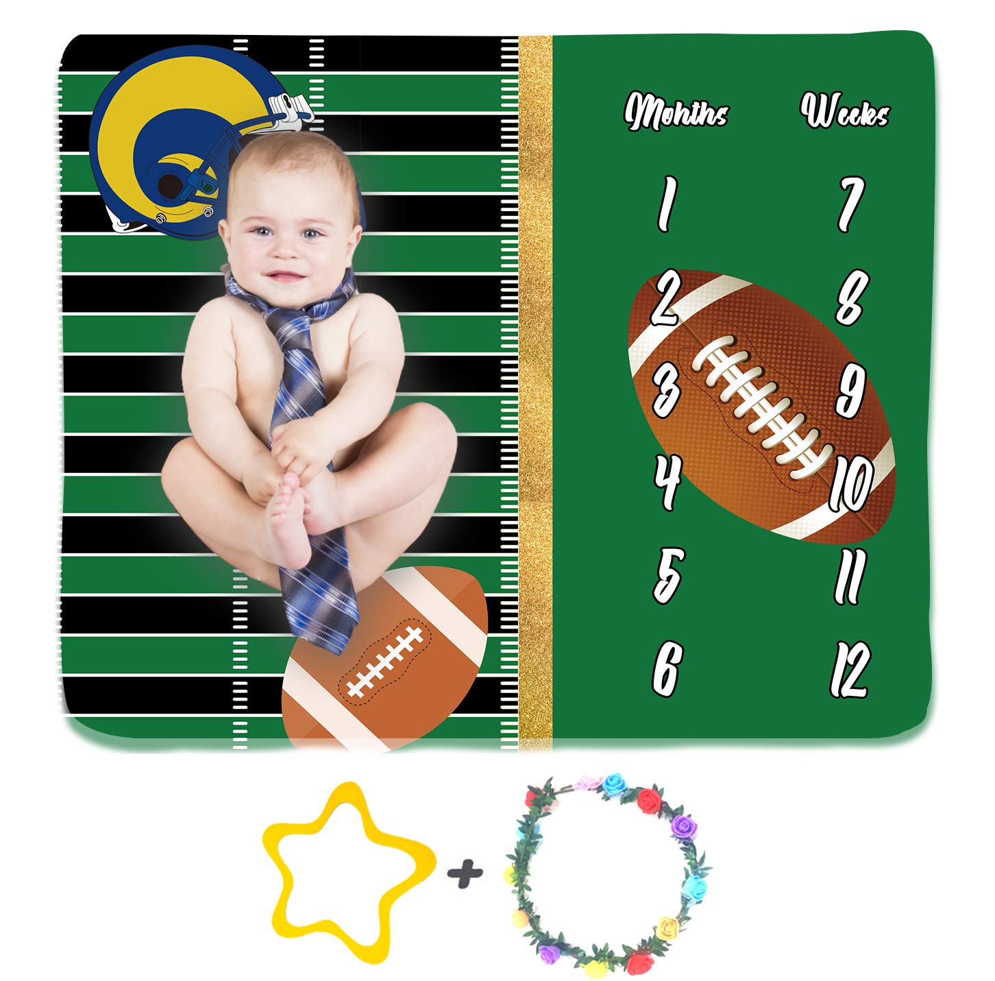 FUERMOR Monthly Milestone Sports Blanket for Baby Boy and