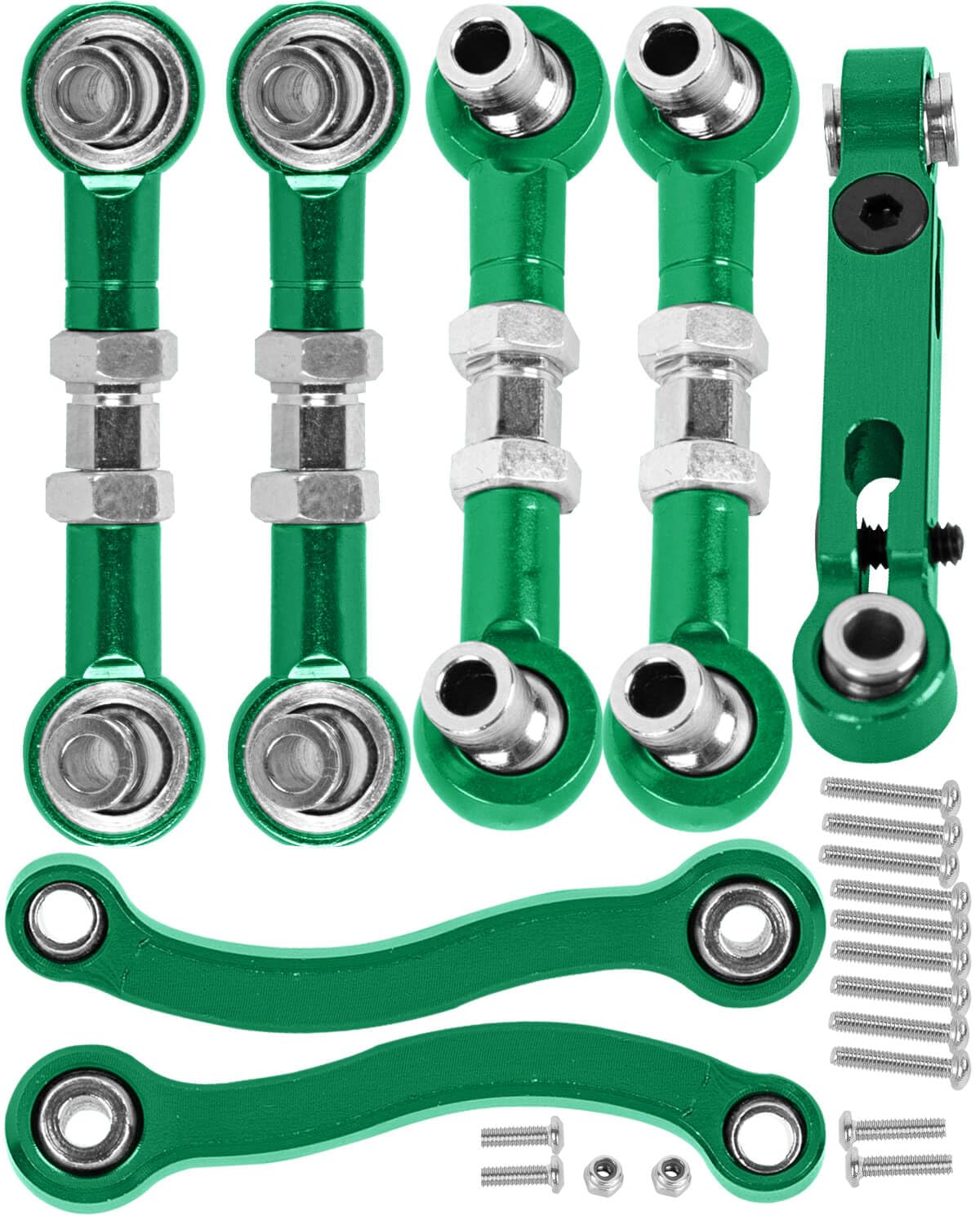 HopsupRCRC Aluminum Metal Turnbuckle Camber Links Toe Links with Rod Ends Steering Linkage Set Upgrade Parts for 1/18 LaTrax Teton,Desert Prerunner.Green(Replace 7636)