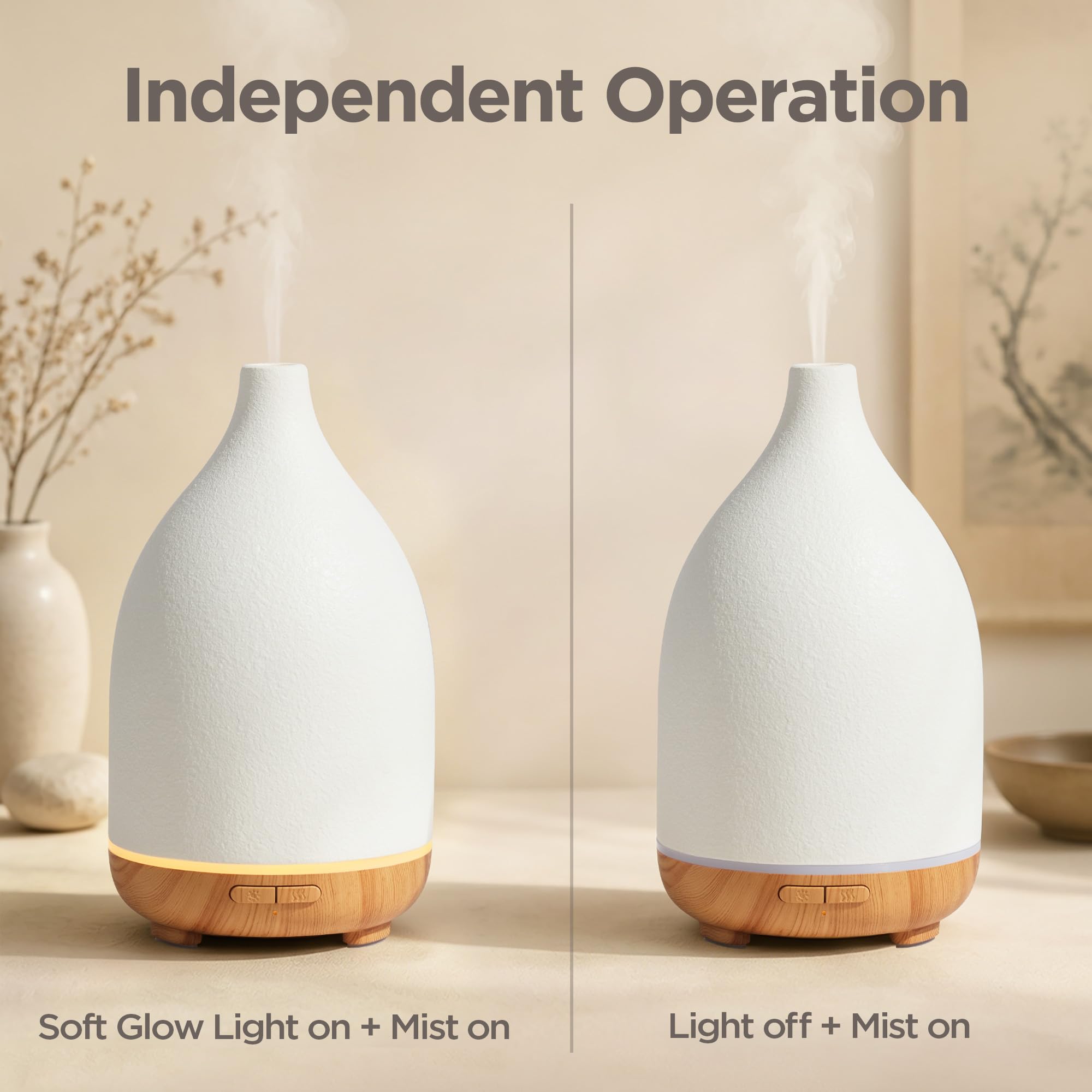 InnoGear Diffusore di olio, diffusore in ceramica da 150 ml, per oli essenziali, realizzato a mano, diffusore per aromaterapia, regalo per la mamma, umidificatore a nebbia fredda a ultrasuoni, con 2