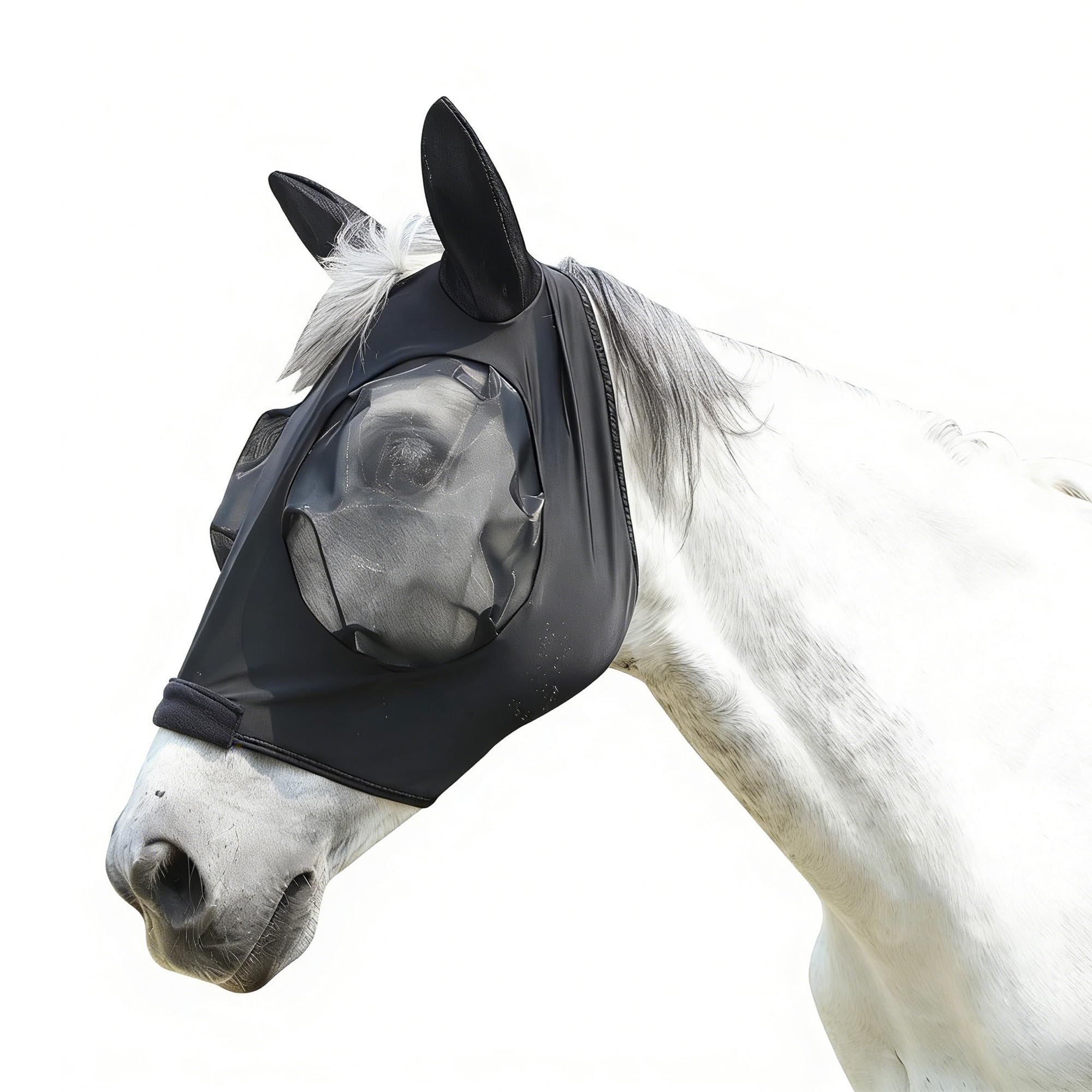 Horse Fly Mask Large Eye Space with Ears, Super Comfort Stretchy UV Protection for Horse Purple Cob — view 9