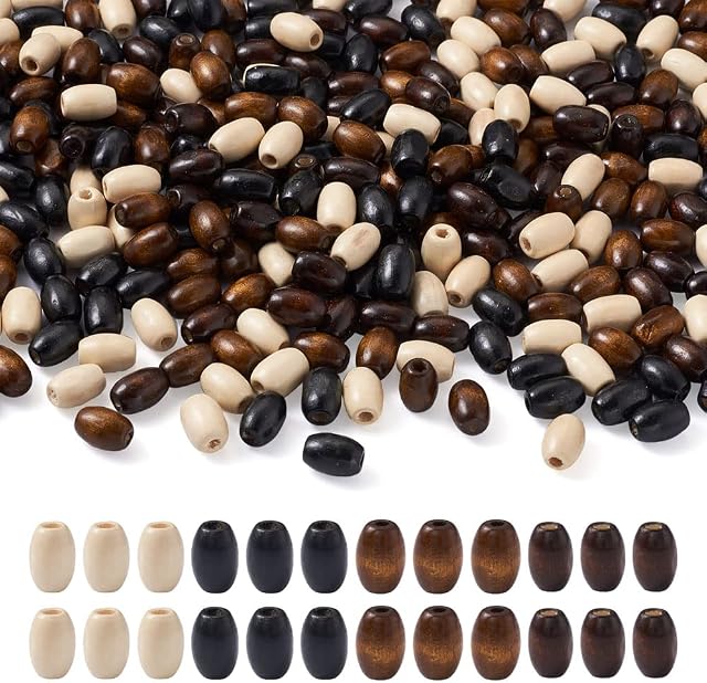 Craftdady 800Pcs Natural Oval Barrel Wood Loose Beads 4 Colors Wooden Tube Spacer Beads for Jewelry Craft Necklace Bracelet Earring Making Hole:3mm