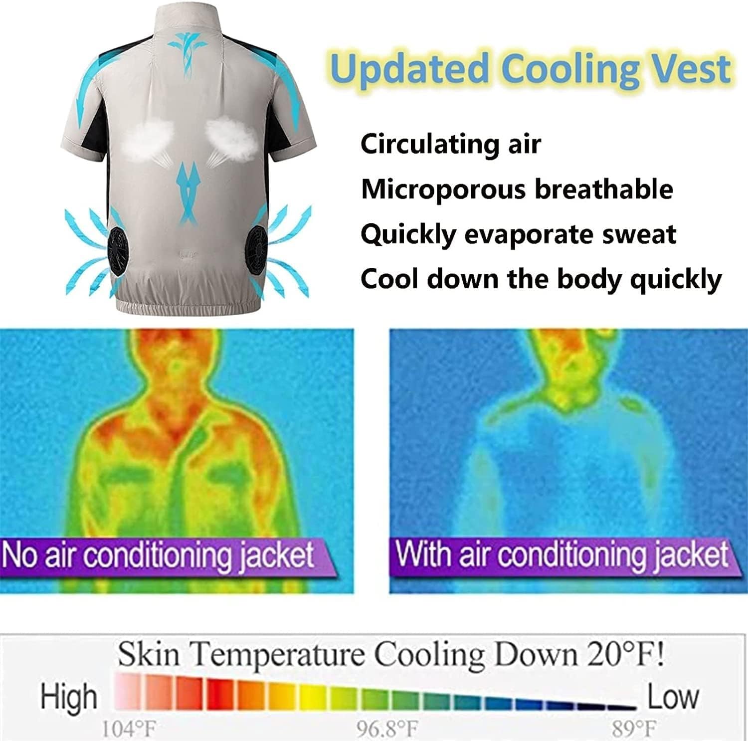Gilet con ventola di raffreddamento, giacca refrigerata, magliette a maniche corte, aria condizionata, lavoro all'aperto, abbigliamento estivo lavabile con aria condizionata