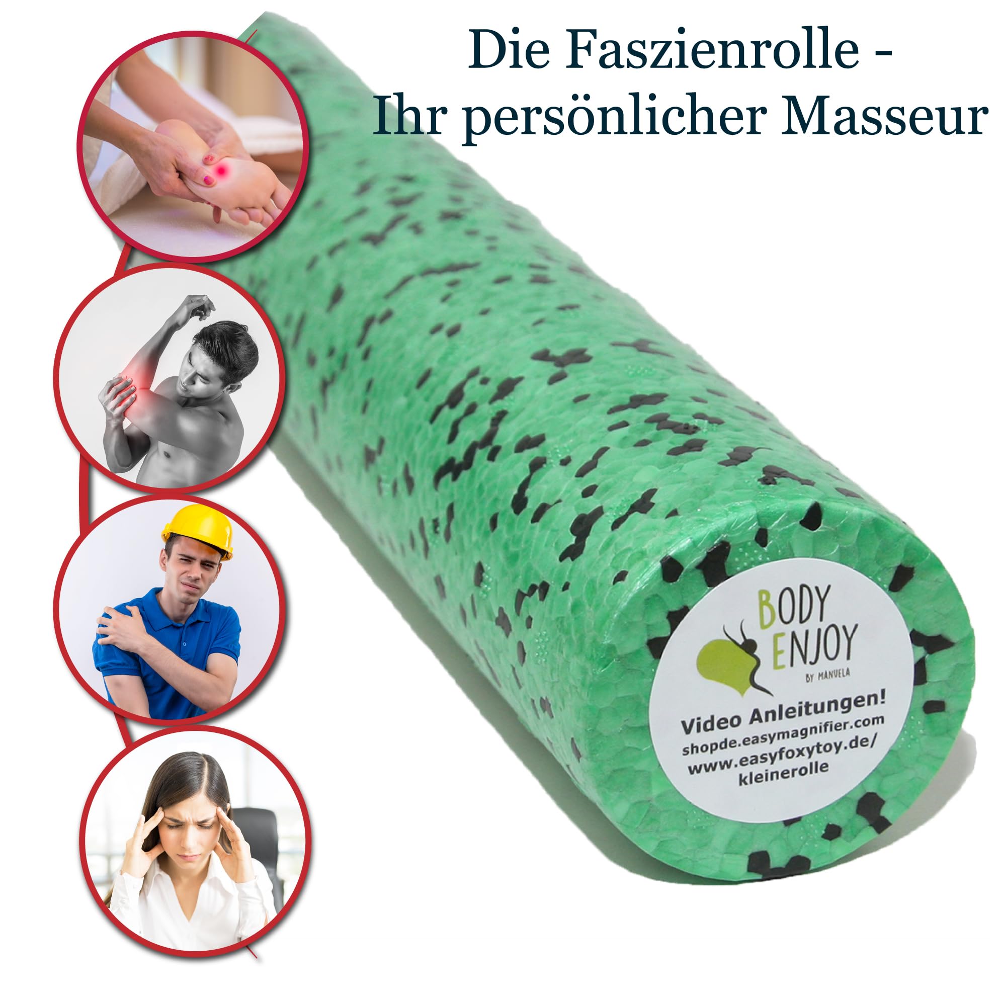 Mini Faszienrolle Für Fuss, Hand & Kopf Massage Ø6cm x33cm, Kleine Faszien Foam Rolle für unterwegs, Mittlere Härte, Massagerolle um Verspannungen zu lösen