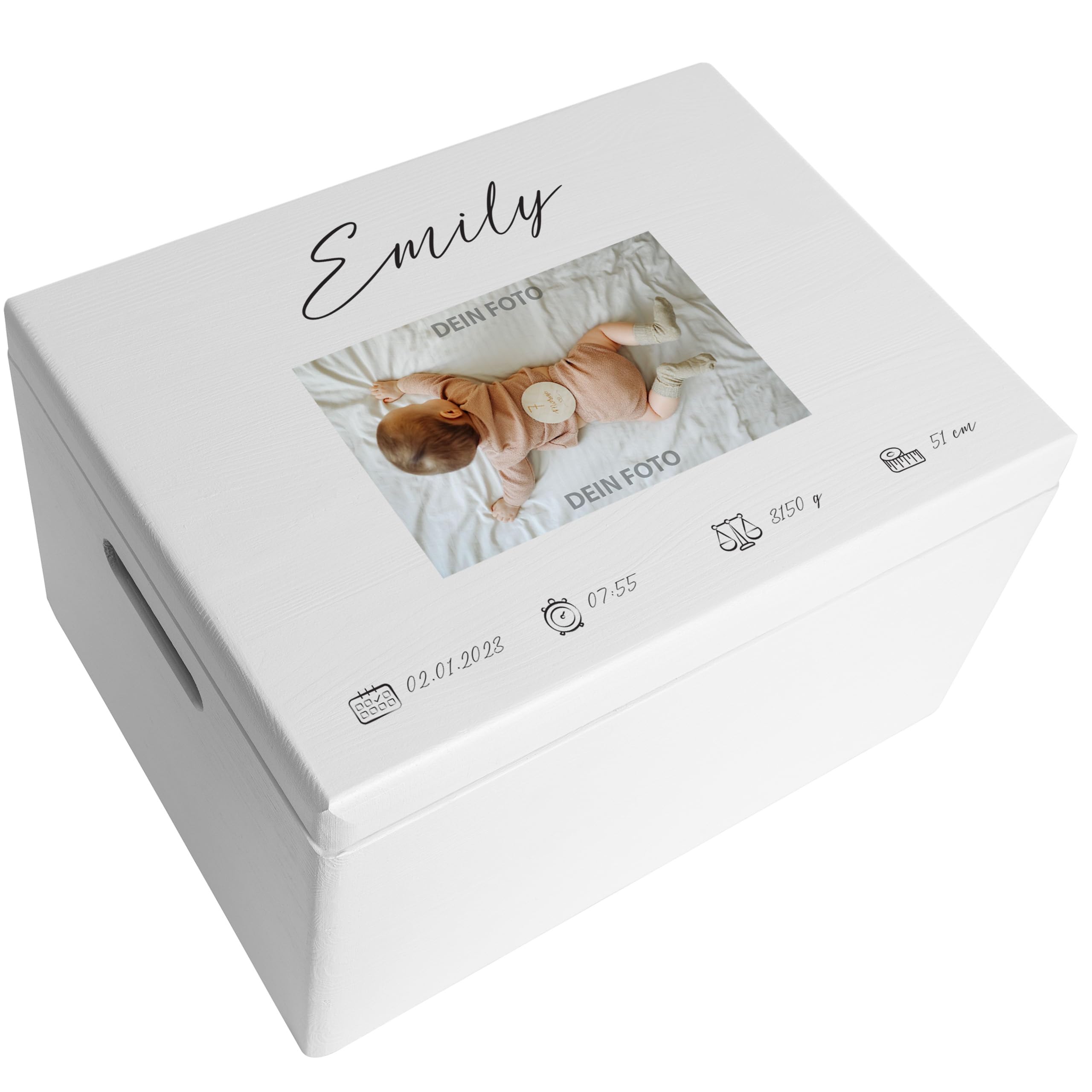 Creative Deco Personalisiert Foto Erinnerungsbox Baby Holzkiste | Fotogeschenke | für Geburt & Taufe | Dein eigenes Bild Individuelles Geschenk für Mädchen und Jungen Erinnerungskiste