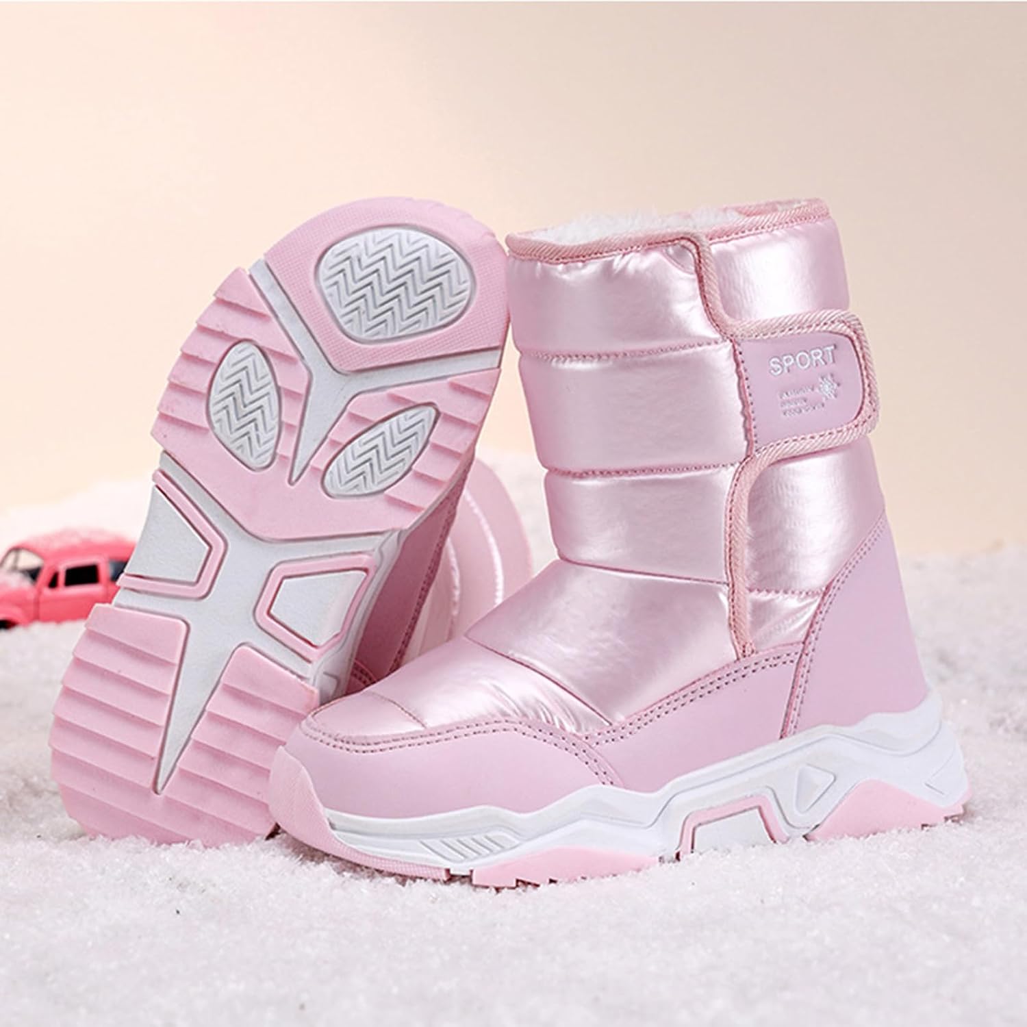 Padded Fur Snow Boots For Girls Winter Cold Weather Waterproof Lug-Sole Non Slip Warm Boots For Outdoor Adventure Winter