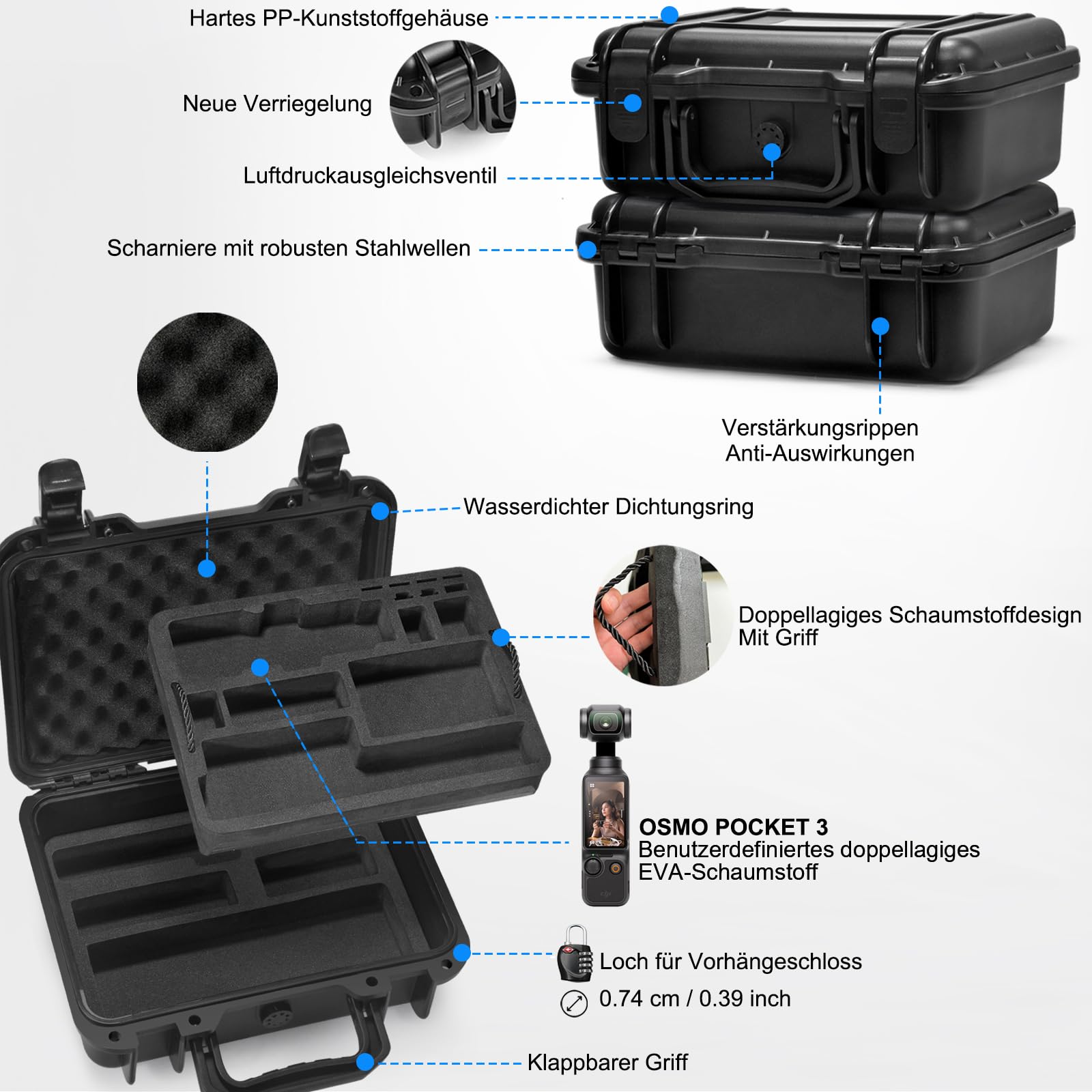 LEKUFEE wasserdichte Koffer für DJI Osmo Pocket 4, Osmo Pocket 3,DJI Mic 3/2/ Mini, Standard Combo, Kreativ Combo, Essential Combo und Zubehör (Nur Tasche)