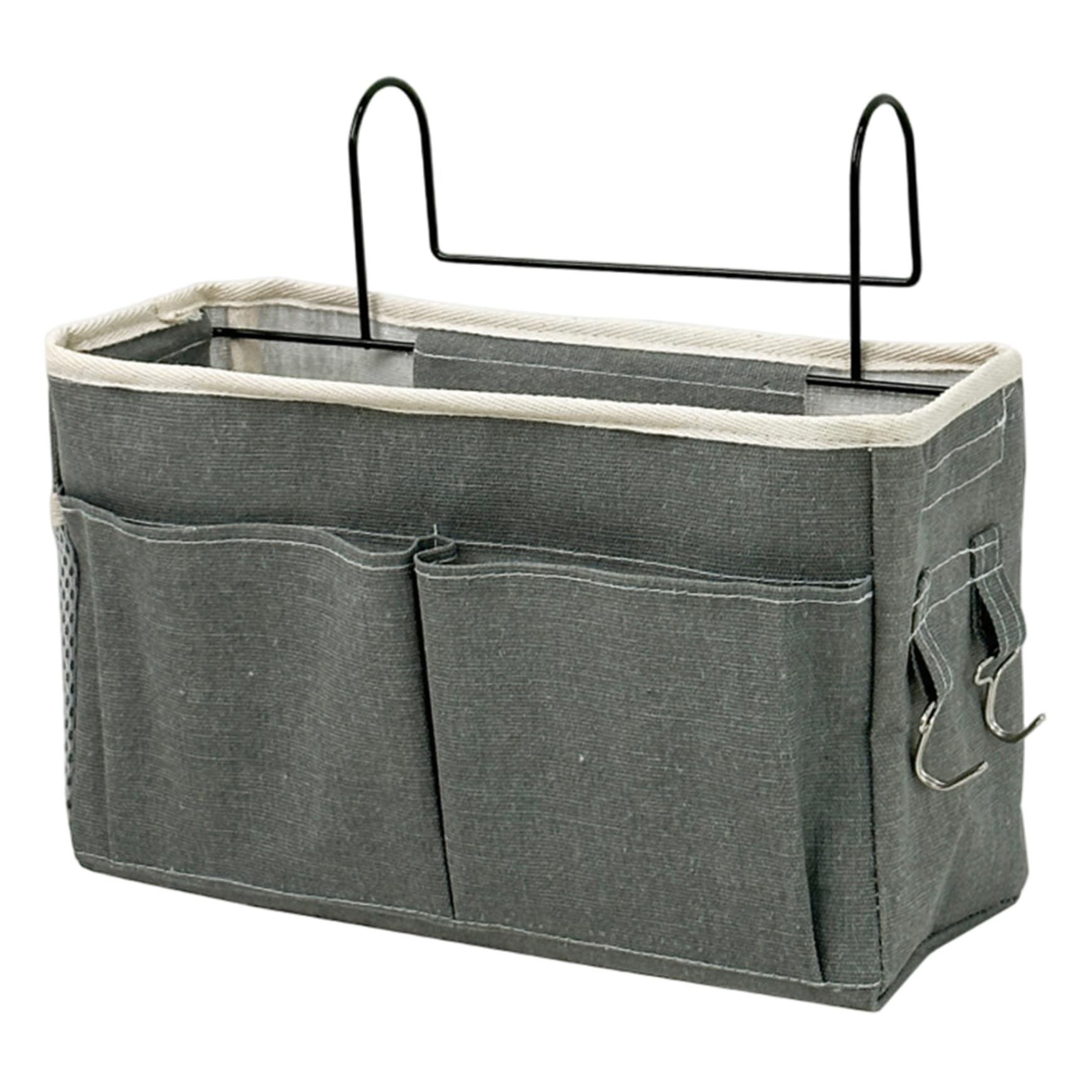 CAKEEYUM Bedside Caddy, Multifunctional Bedside Hanging Storage Bags with Pockets & Hooks, Cotton & Linen Bed Storage Pocket for Headboards/Bunk Bed Pocket, Home, Bedroom Organiser, H