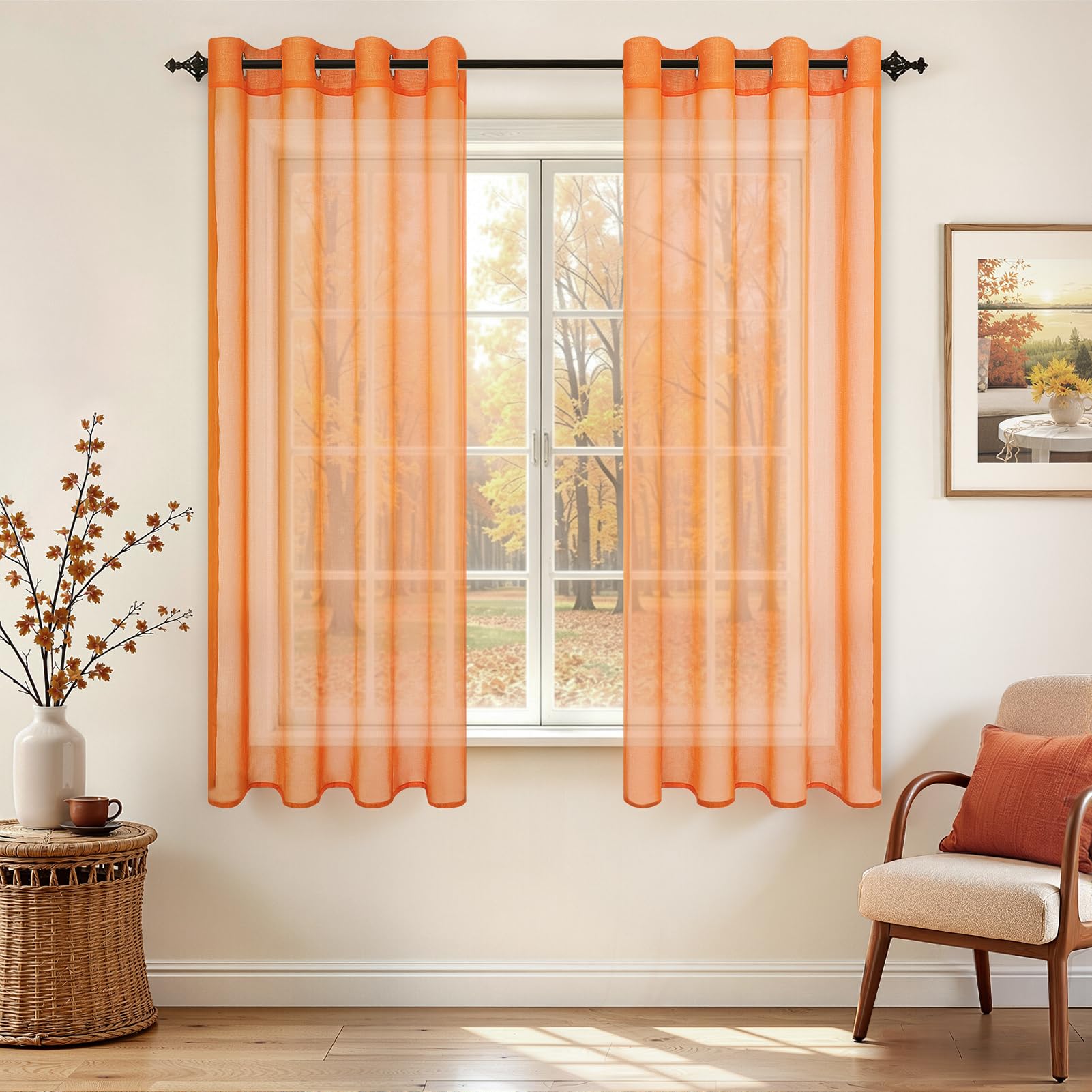 MRTREES Voile Curtains 63 Inch Drop 2 Panels Faux Linen Eyelet Sheer Curtain Panel for Bedroom Living Room Patio Door 55x63 Inch Drop 140cm x 160cm Blush Dusty Pink — image 1