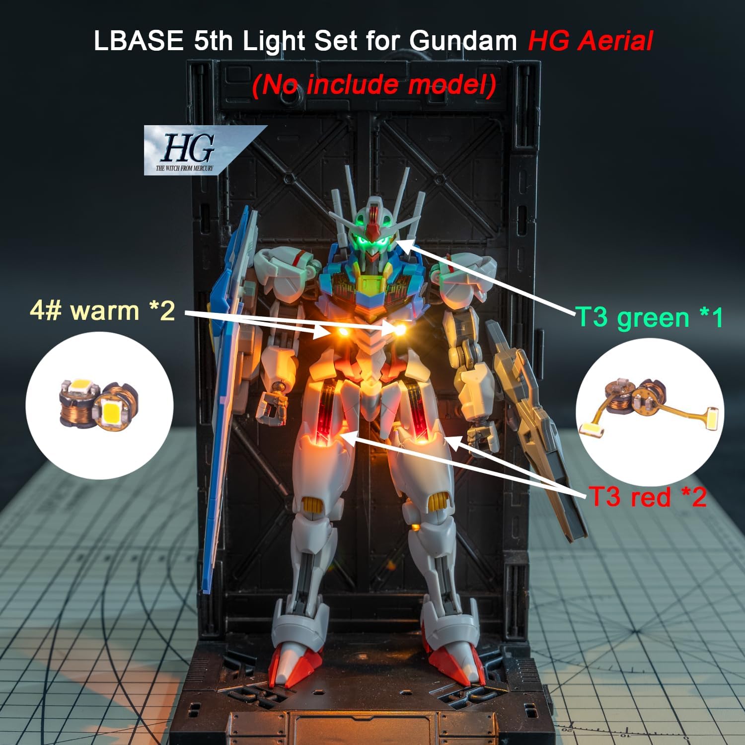 LBASE GEN 5th Wireless Led Light Set Compatible for Gundam Aerial HG 1/144 Model Kit, Wireless Induction LED Lamp Beads, Model Add Lights