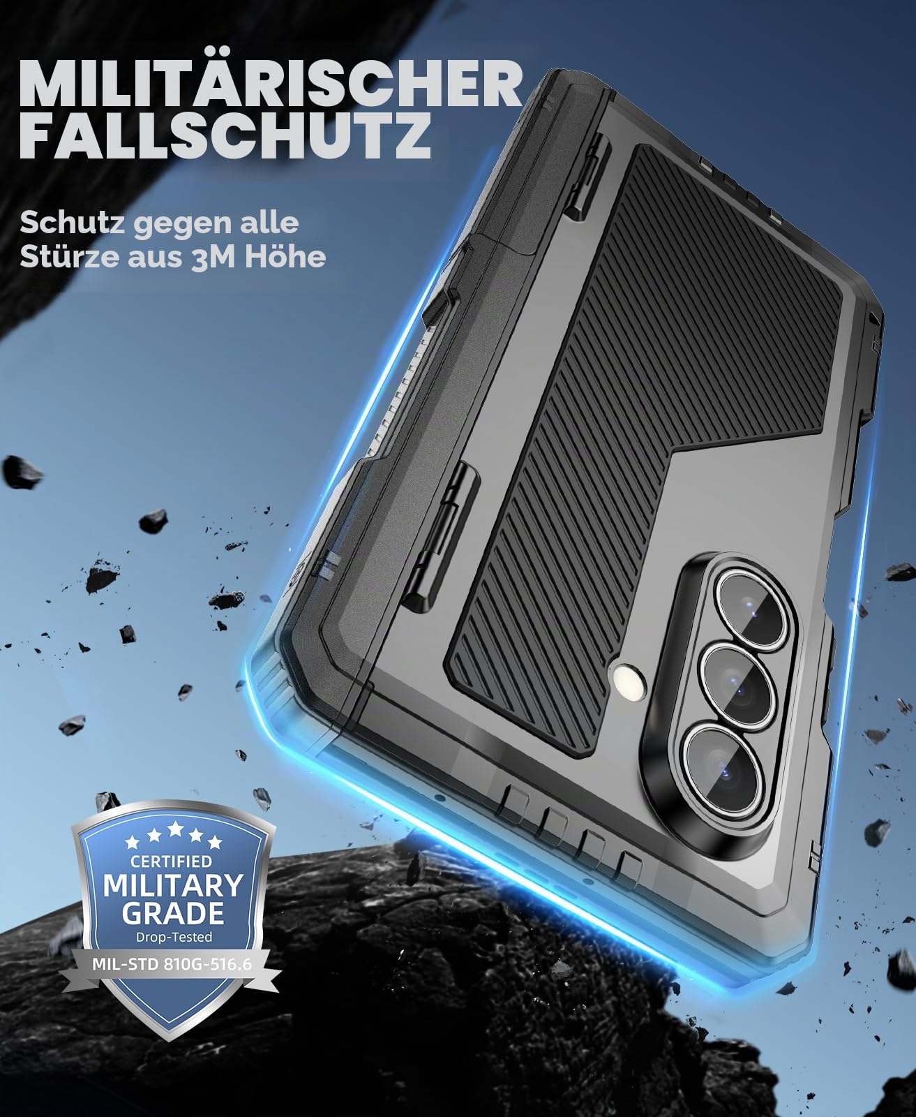 Beeasy für Samsung Galaxy Z Fold 7 Hülle, Outdoor Stoßfeste 360 Grad Schutzhülle mit Scharnierschutz & Ständer, Robuste Heavy Duty Metall Panzerhülle Case mit Displayschutz, Schwarz