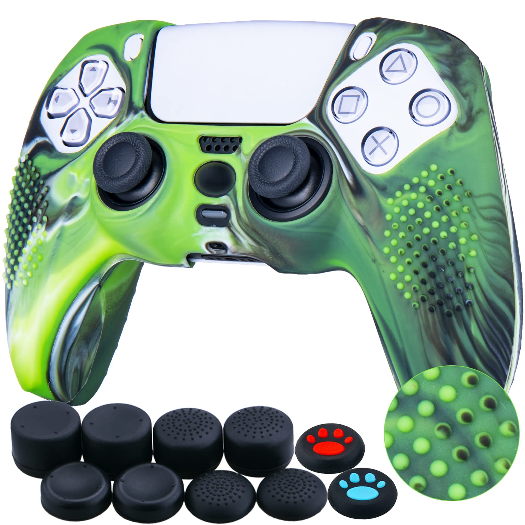 Coque silicone manette PS5 YoRHa anti-dérapante points de grip camouflage vert - 8