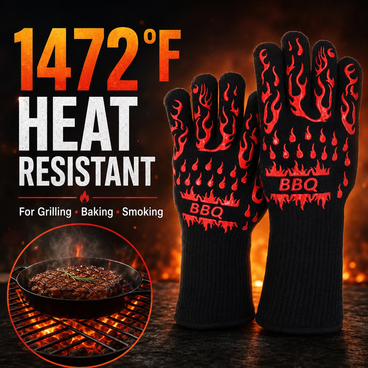 2 paia di guanti da barbecue resistenti al calore fino a 800 °C, guanti da griglia per affumicare carne, guanti da cucina in silicone antiscivolo con polsino lungo, guanti da forno per barbecue
