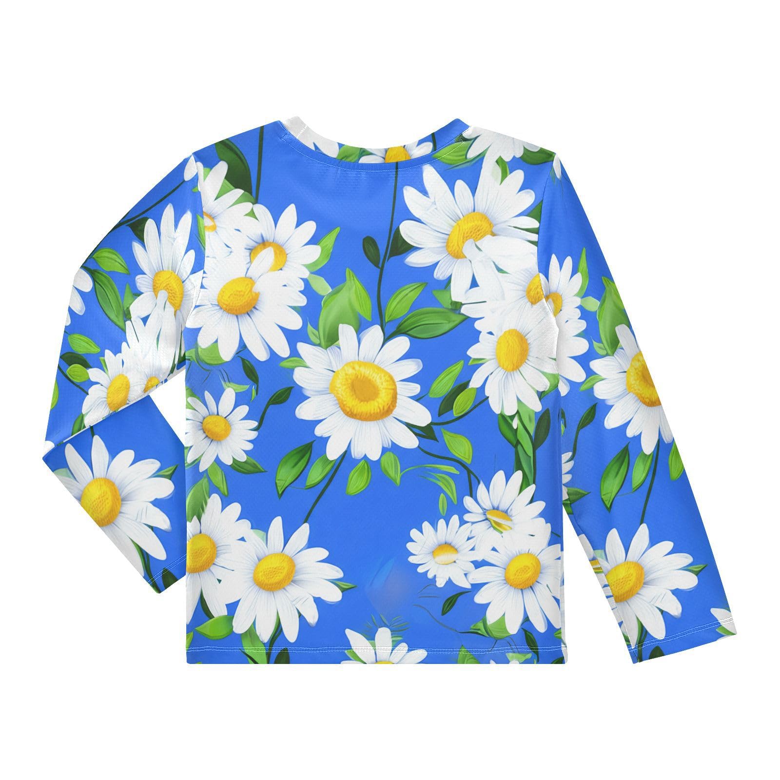 Leaves Floral Daisy Rash Guard Shirt for Boys Sun Protection Shirt for Beach Pool Sport UPF50+ 7-8T