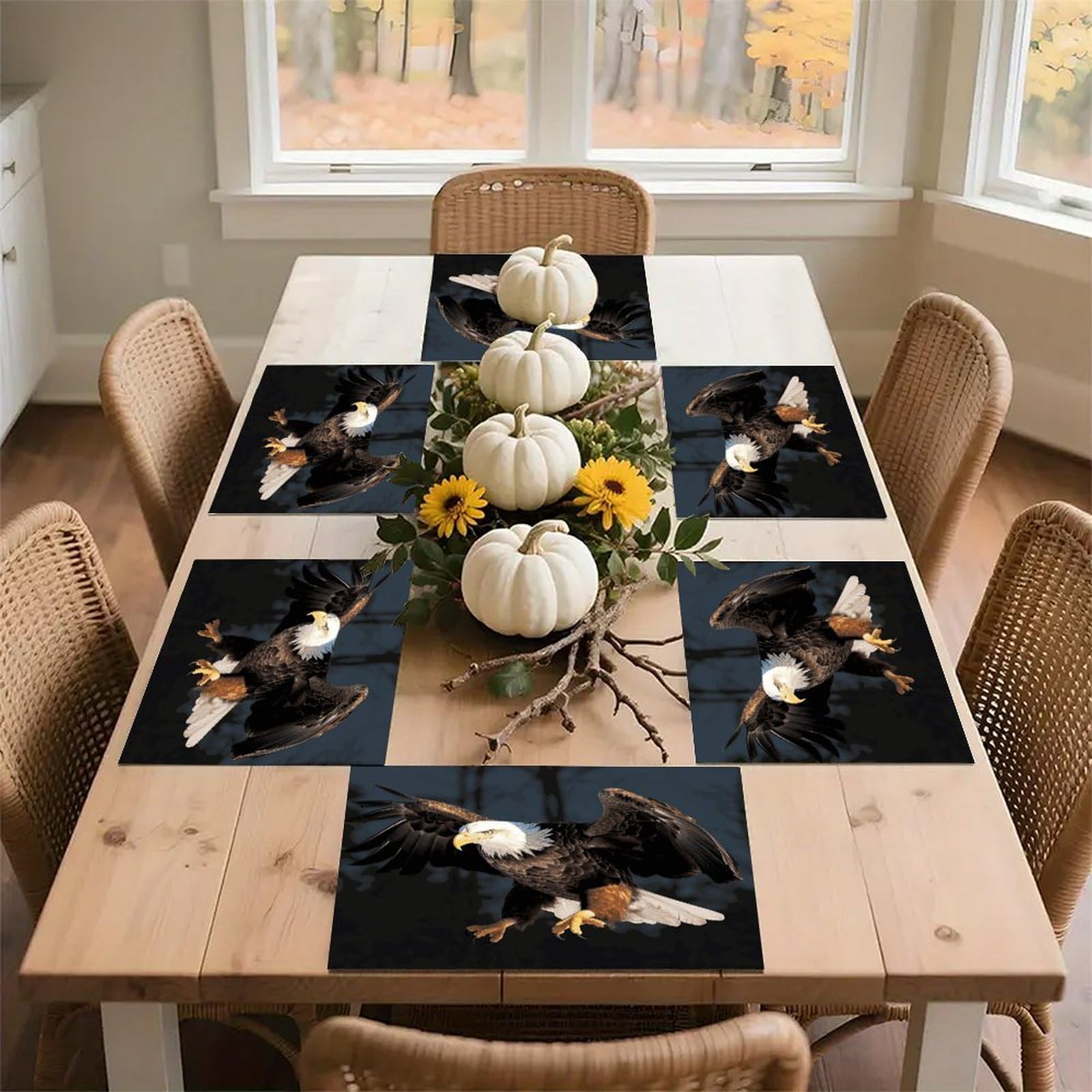 Placemats Set of 6 Placemats 3D Bald Eagle Placement Mats for Dining Table Place Mats Suitable for Personal Dining Tables Dinner Parties BBQ Weddings