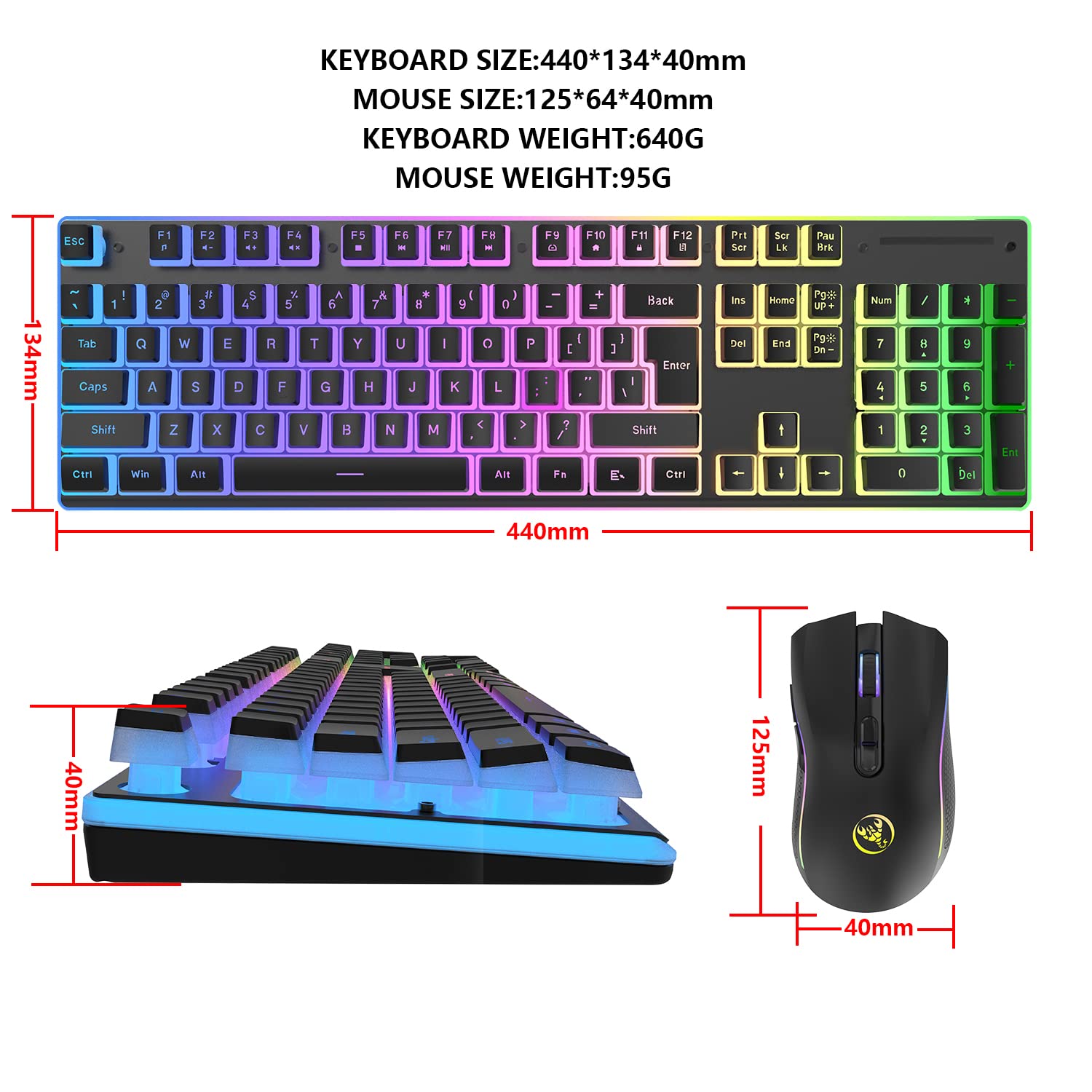 MAMBASNAKE L96 Kabellose Tastatur- Und Maus-Kombination Mechanisches Gefühl, Wiederaufladbare 3000mAh-RGB-Tastatur in Voller Größe Mit Pudding-Tastenkappen + Optische Mäuse Mit 4800 DPI, US Layout