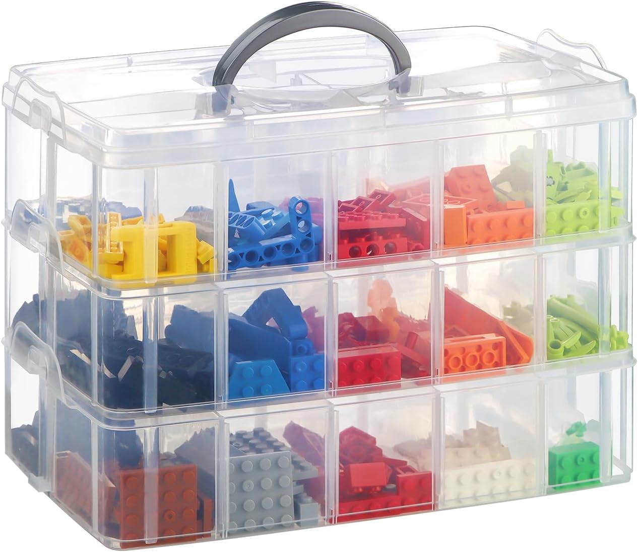 Storage Box for Lego, Stackable Storage Organizer with 30 Compartments for Lego,for Barbie Dolls, for Hot Wheel Toy Bins for kids organizer, Clear Toy StorageBin
