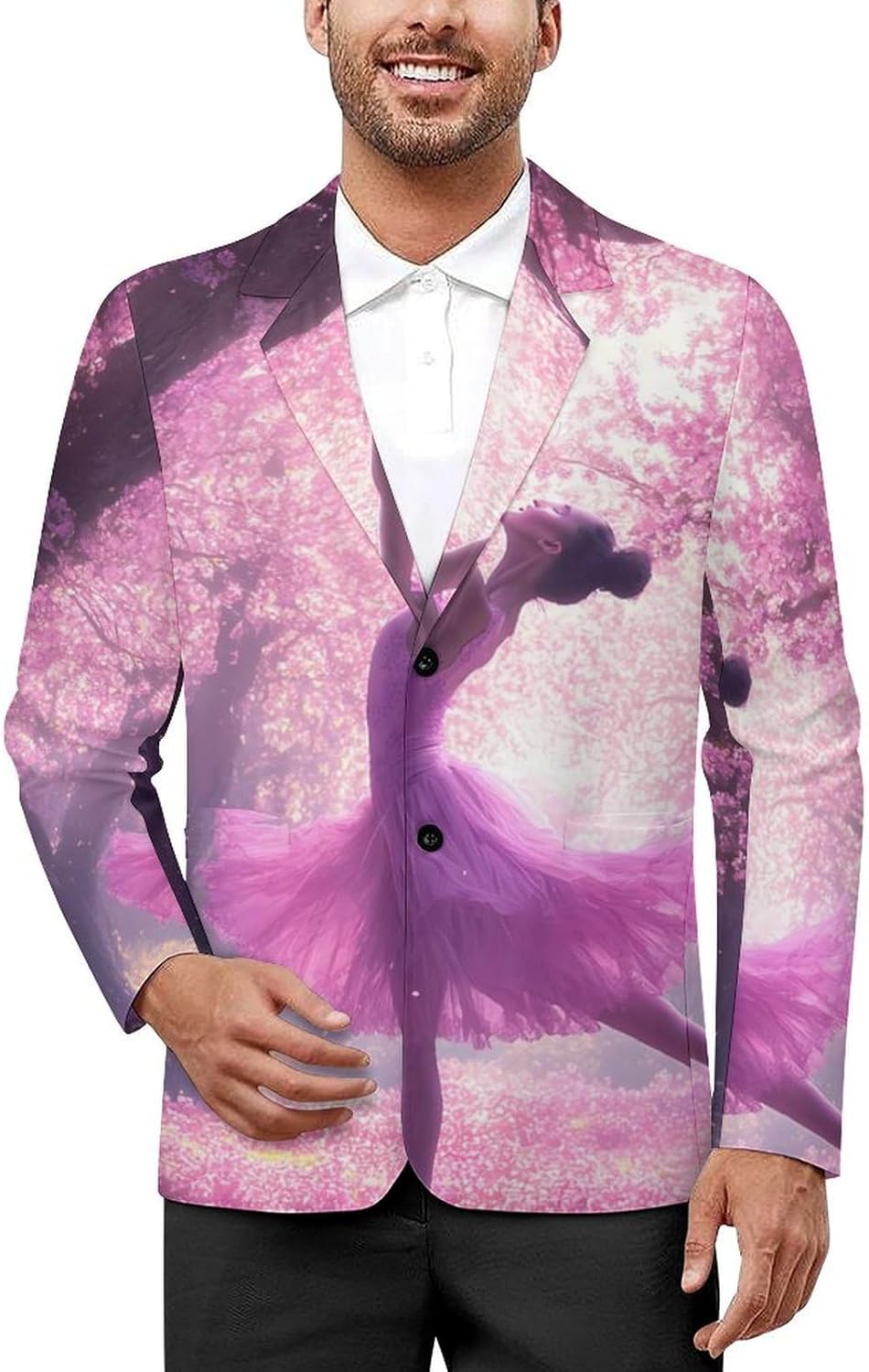 Ballet Dancer Cherries Flowers Casual Suit Blazer for Men Buttons Jacket Coat Business