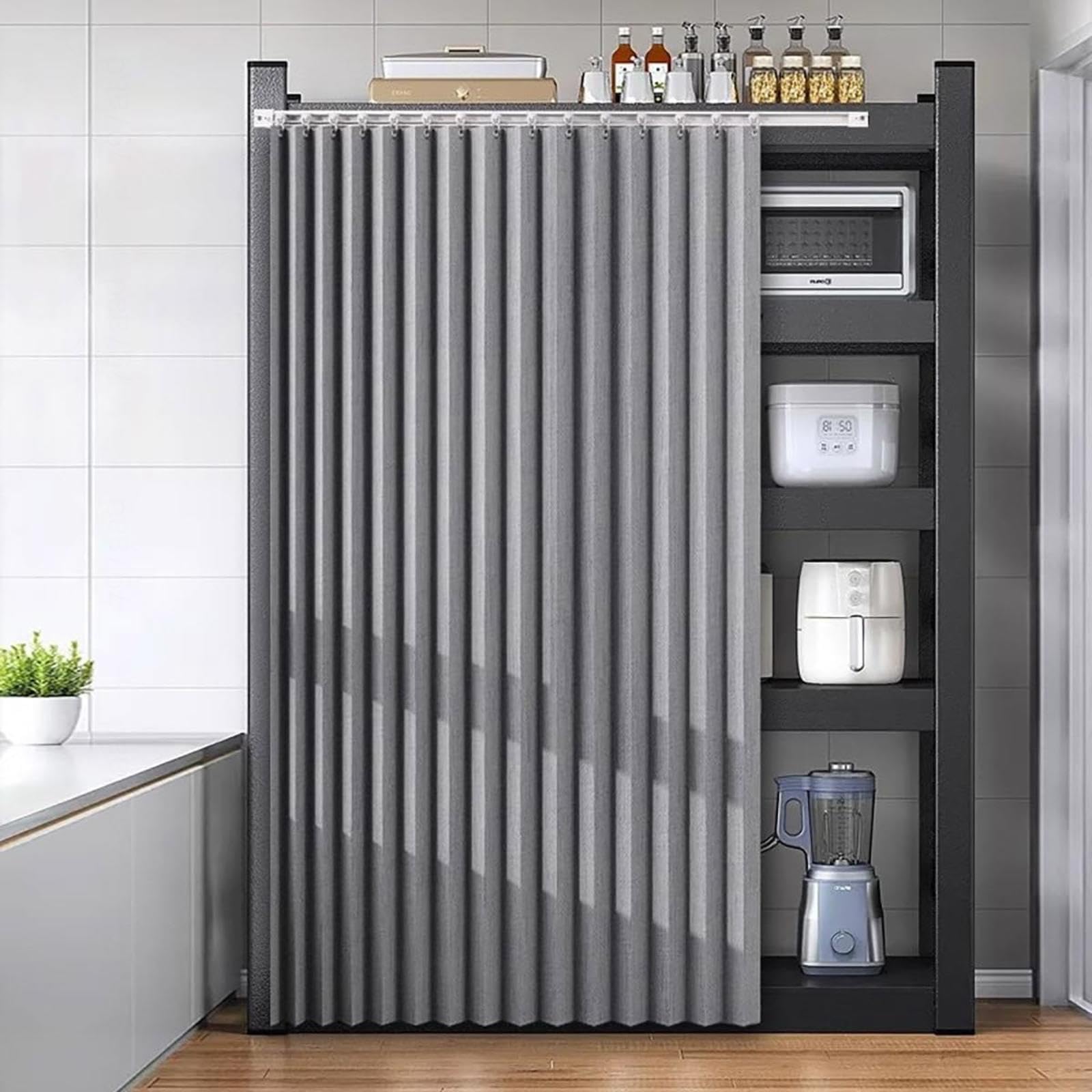 Rideau cache meuble sans perçage pour occulter et protéger vos étagères de cuisine