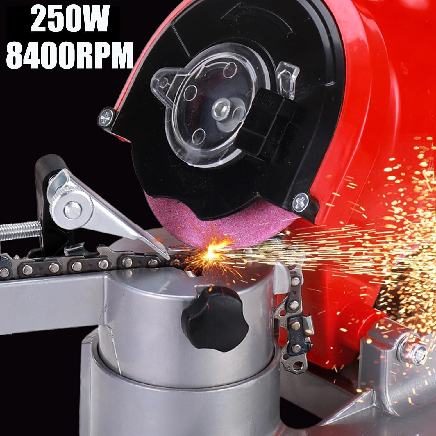 Szlifierka do pił łańcuchowych 250W 8400RPM, ostrzałka elektryczna z regulacją kąta 0-35°, kompatybilna z łańcuchami 11,5-22 cali (skok 1/4"-3/8"), profesjonalny zestaw do ostrzenia,110v