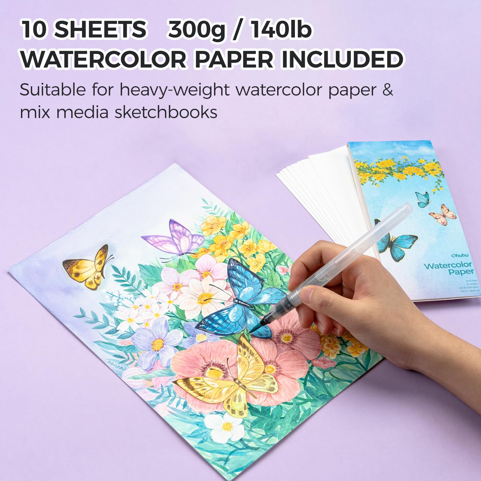 Ohuhu Set di pittura ad acquerello 50 colori, scatola portatile con carte, pennelli e acrilico, pastelli a olio, pittura per viaggio all'aperto