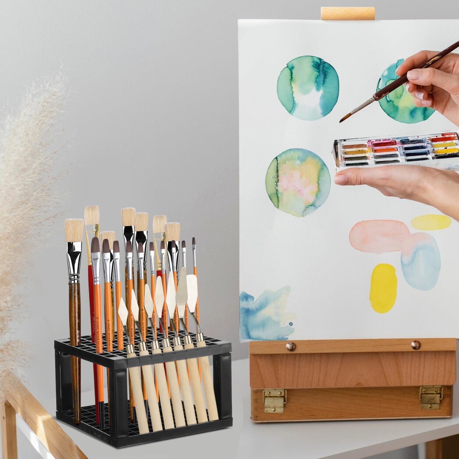 YEXEXINM 2 organizadores de pintura transparente con soporte para pinceles, organizador de pintura acrílica de 7 capas, estante de almacenamiento de pintura, estante organizador de pintura para