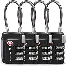 Fosmon TSA Accepted Cable Luggage Locks, (4 Pack) Re-settable Easy to Read 3 Digit Combination with Alloy Body and Release Button for Travel Bag, Suit Case & Luggage - Black