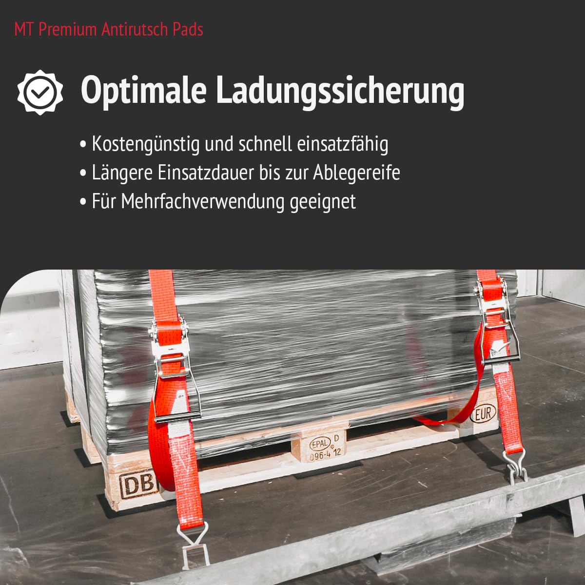 Anti-Rutsch-Pad | 100 Pads aus PU-gebundenem Gummigranulat, geprüft nach VDI-Richtlinien | Druckfestigkeit bis 300 Tonnen/m²; Größe: 200x100x8mm; Farbe: schwarz meliert